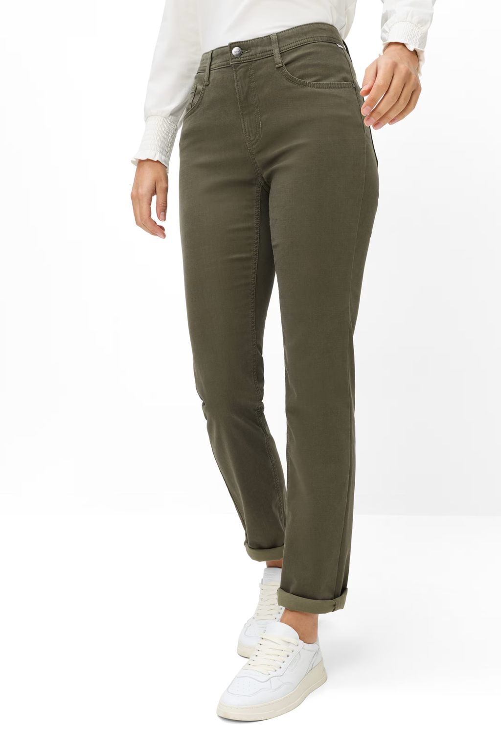 Brax 71-1707 33 Mary Winter Dream Five-Pocket Straight Leg Jeans Green Khaki