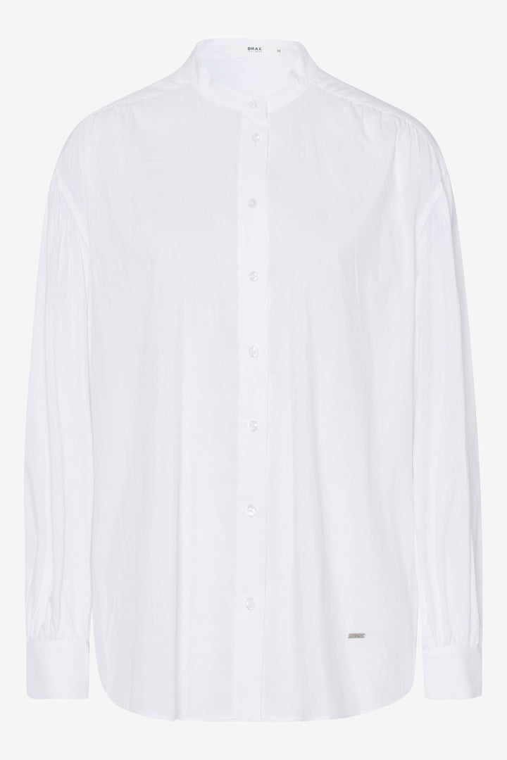 Brax Viv 49-5444 99 White Collarless Shirt - Dotique Chesterfield