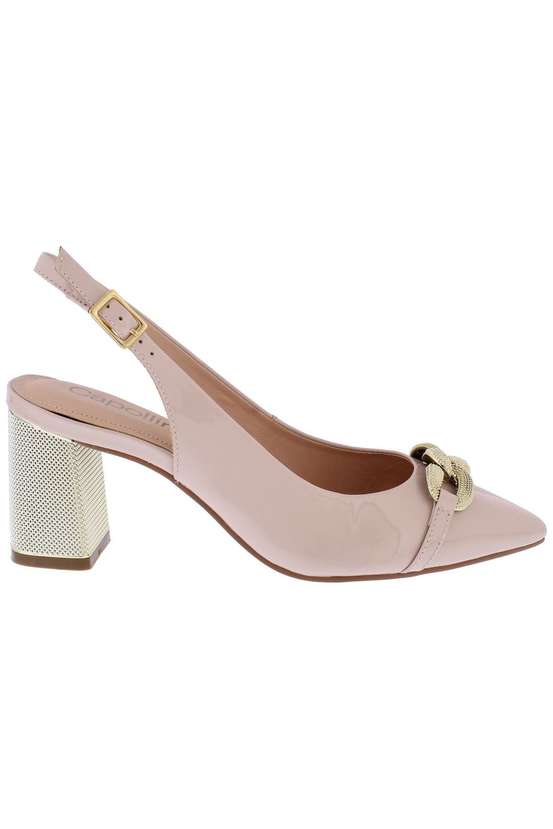 Capollini C108 Mazy Nude Pink Patent Chain Sling Shoes - Dotique