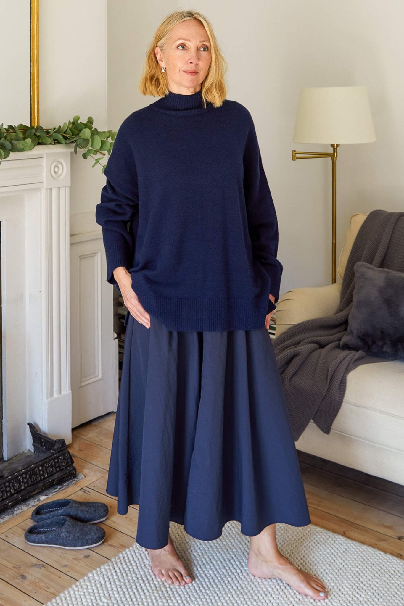 Chalk Lyndsey Navy Relaxed Fit Funnel Neck Jumper - Dotique Chesterfield