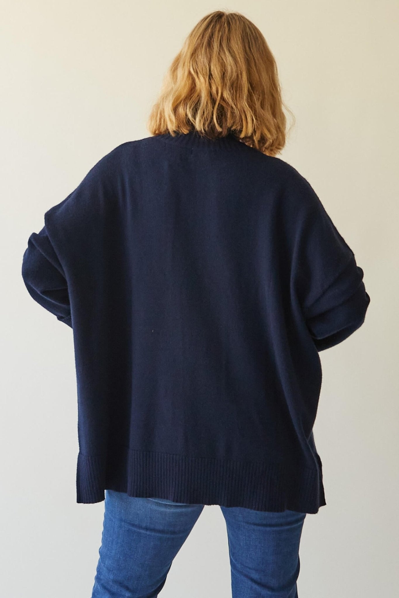 Chalk Lyndsey Navy Relaxed Fit Funnel Neck Jumper - Dotique Chesterfield