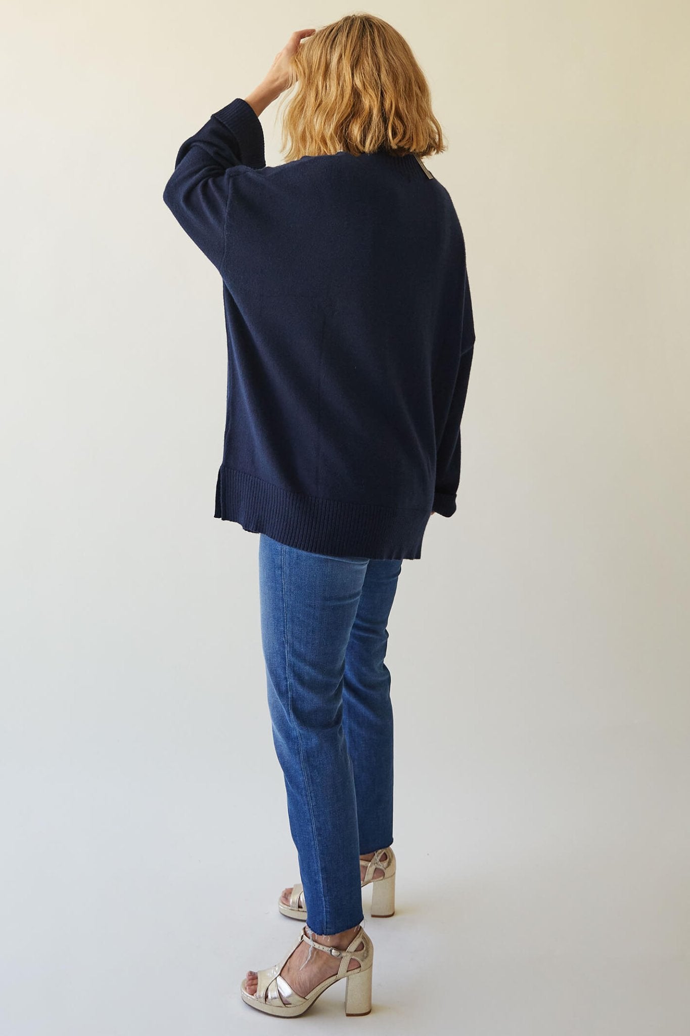 Chalk Lyndsey Navy Relaxed Fit Funnel Neck Jumper - Dotique Chesterfield