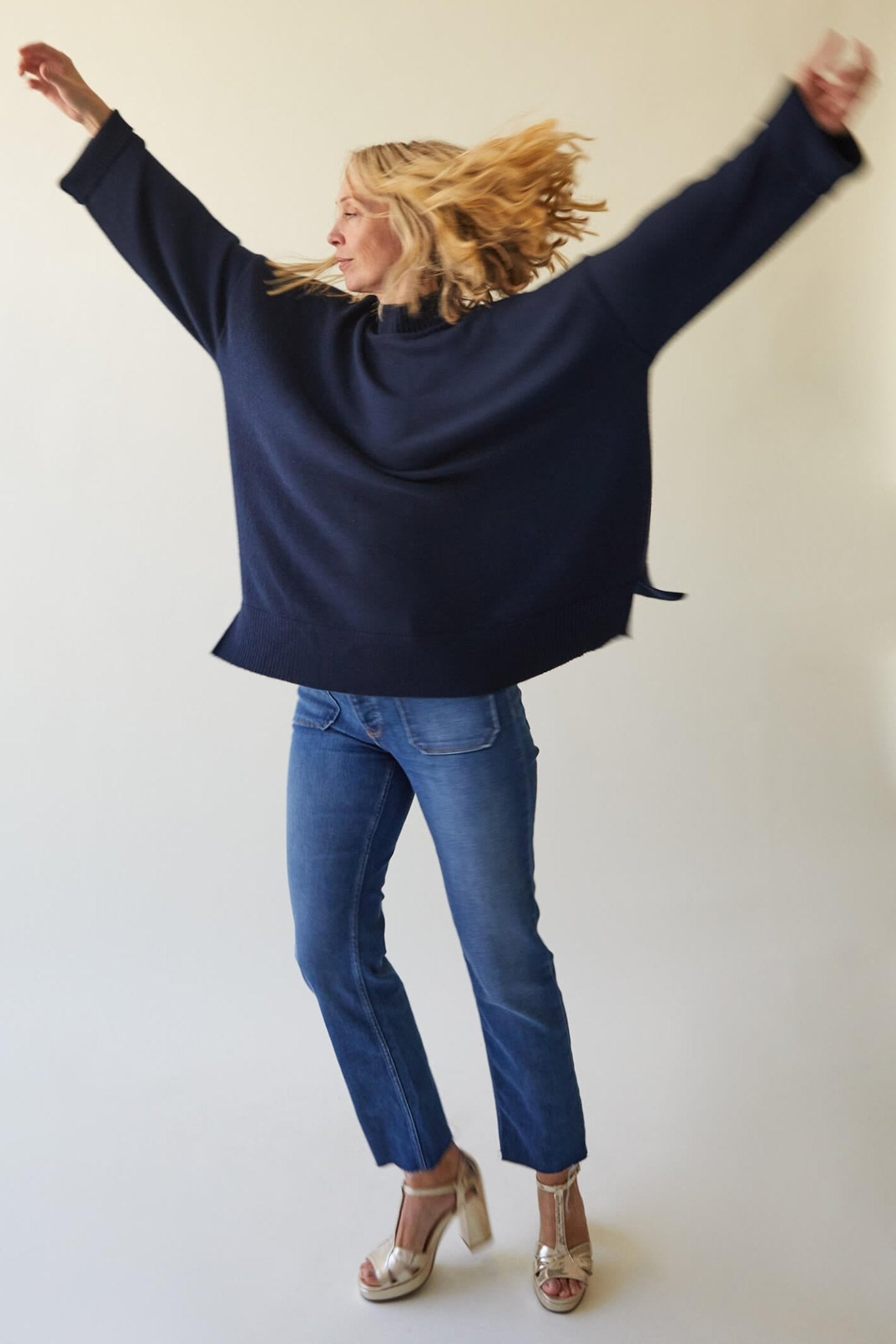 Chalk Lyndsey Navy Relaxed Fit Funnel Neck Jumper - Dotique Chesterfield