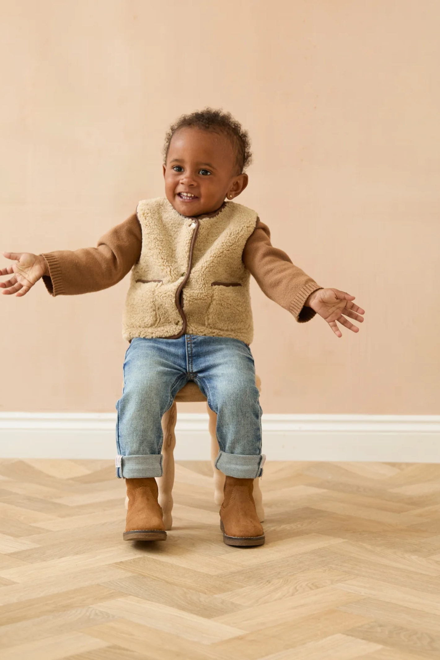 Chalk Mini Babies Lamb Gilet Oat Taupe