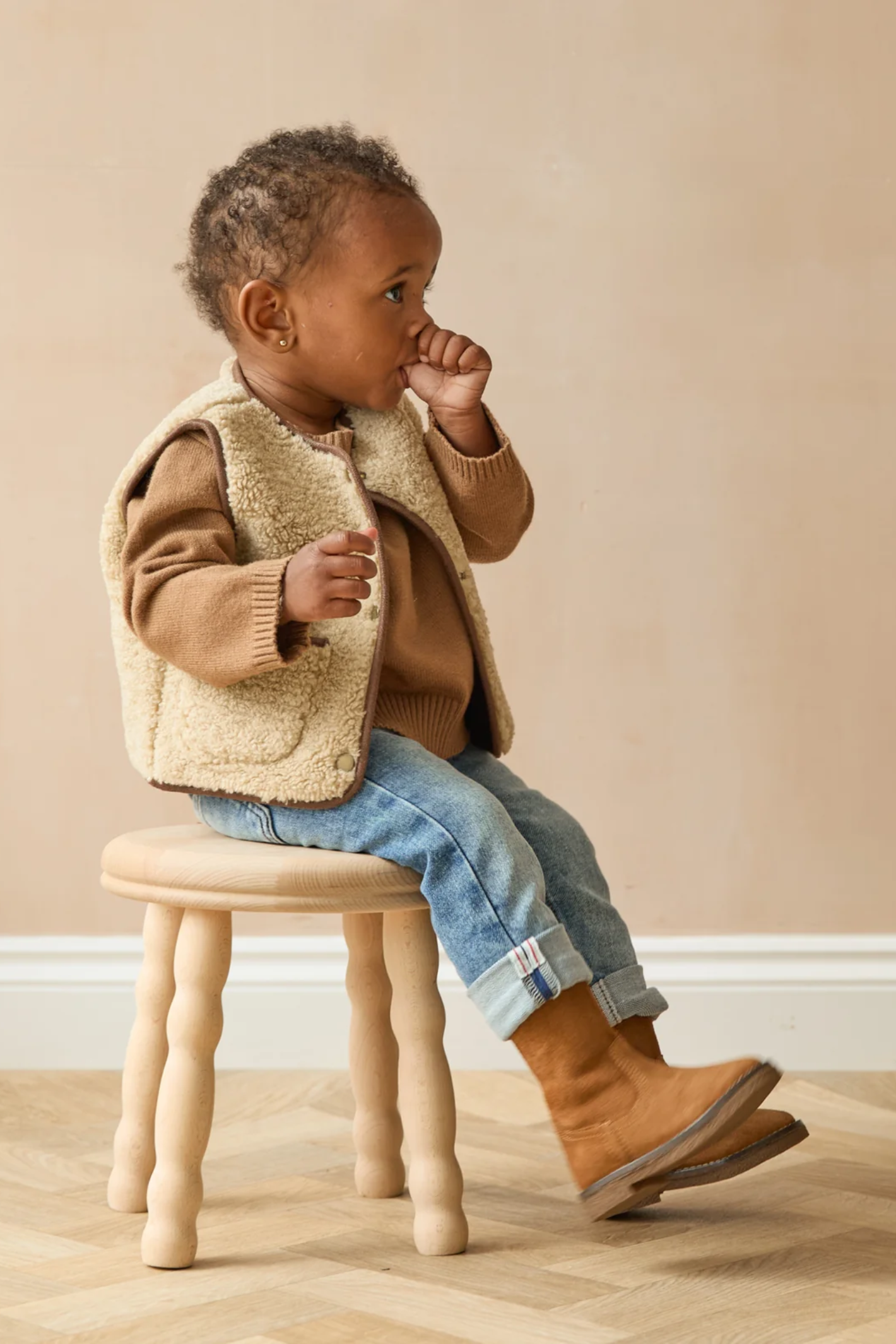 Chalk Mini Babies Lamb Gilet Oat Taupe