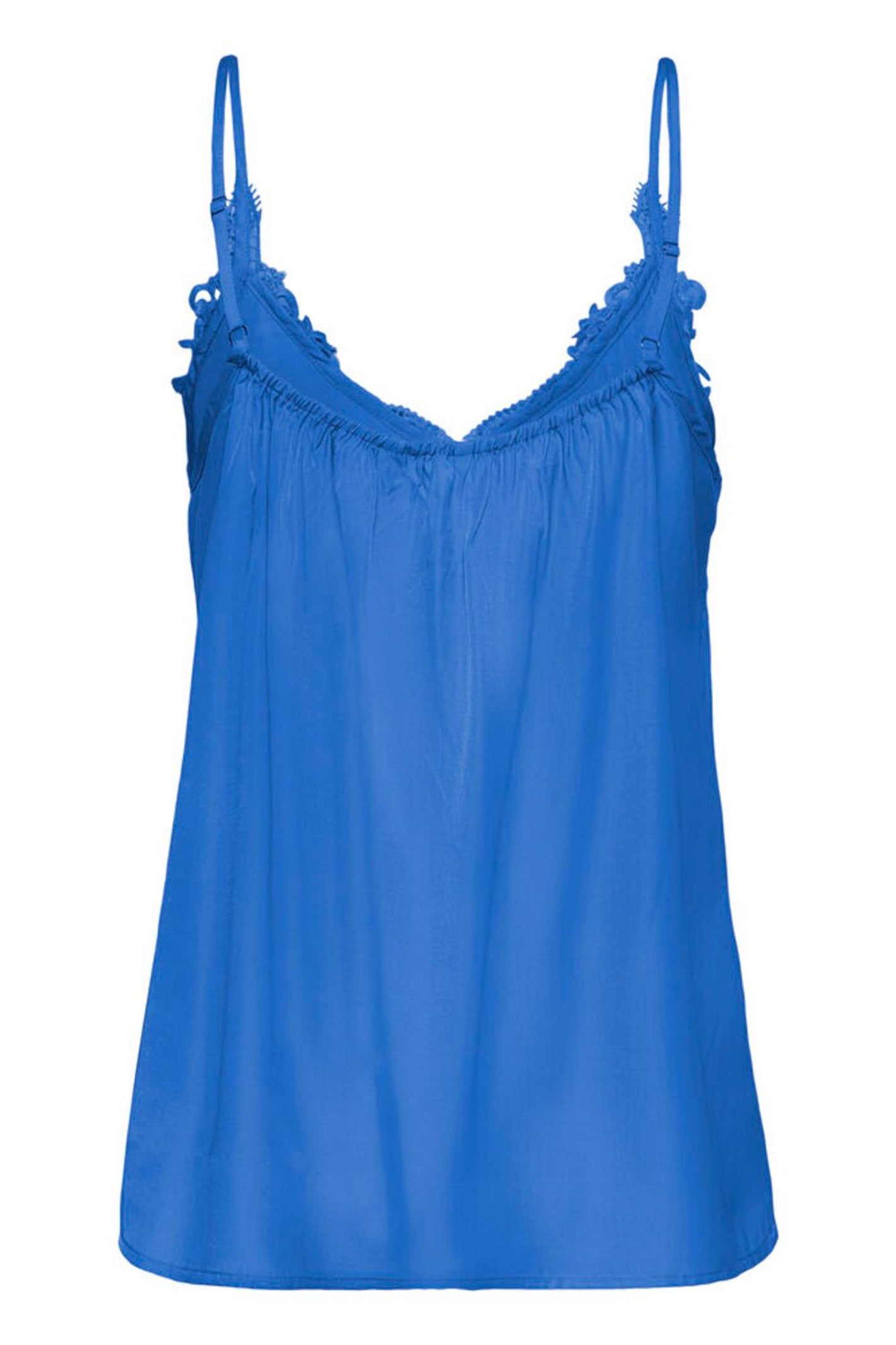 Cream 10611224 CRanna Palace Blue Lace Vest Top by Cream with lace trim, shop the vendor at Dotique front view isolated