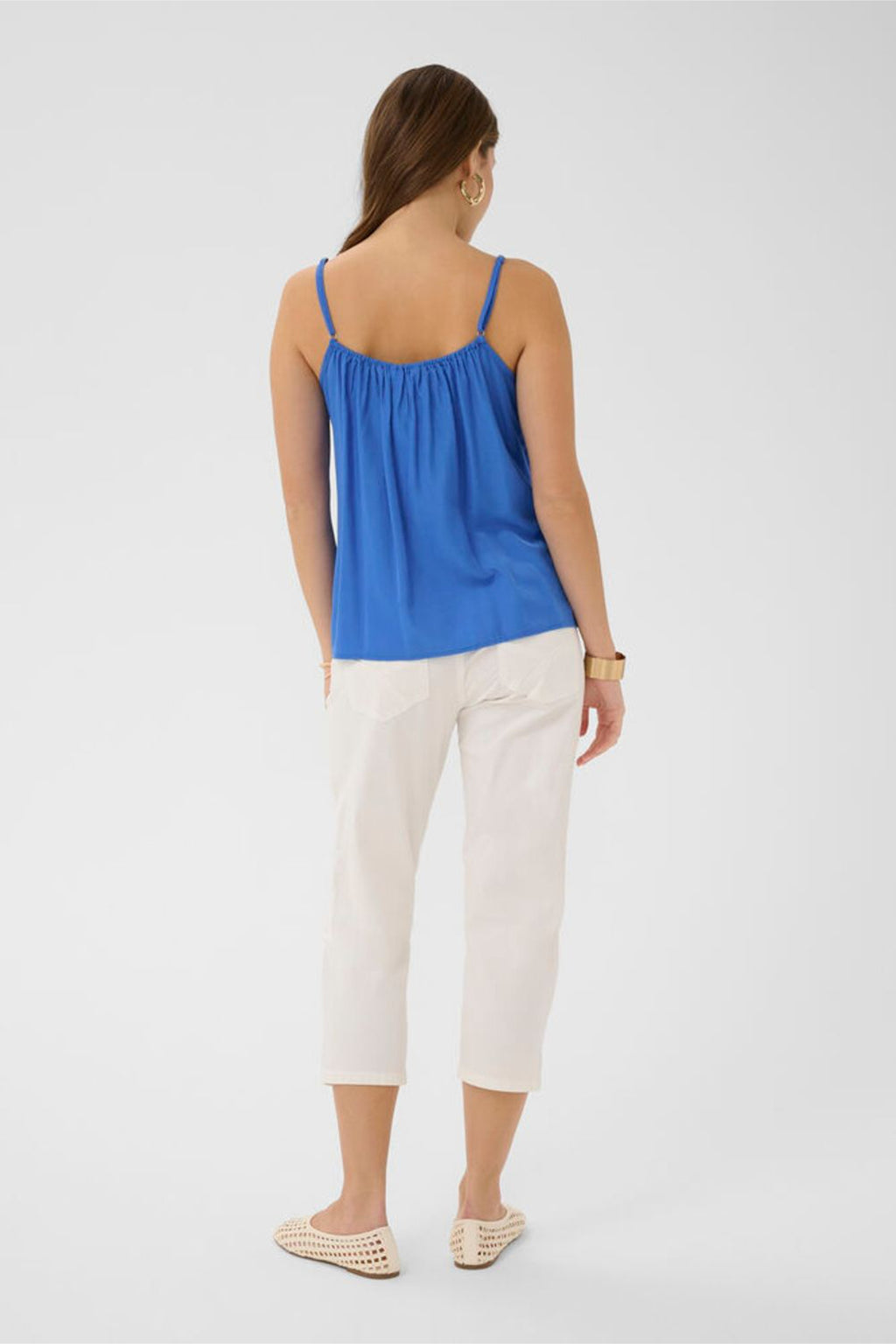 Back view of Cream 10611224 CRanna Palace Blue Lace Vest Top by Cream, shop the vendor at Dotique with model standing