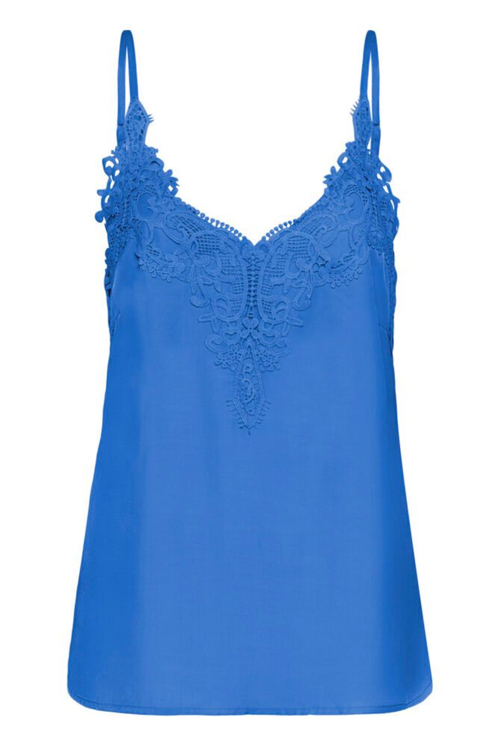 Front view of Cream 10611224 CRanna Palace Blue Lace Vest Top by Cream Shop the Vendor at Dotique