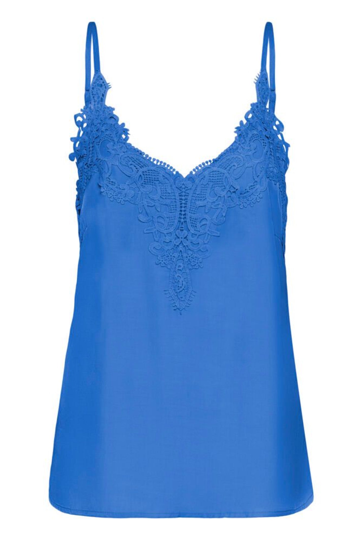 Front view of Cream 10611224 CRanna Palace Blue Lace Vest Top by Cream Shop the Vendor at Dotique