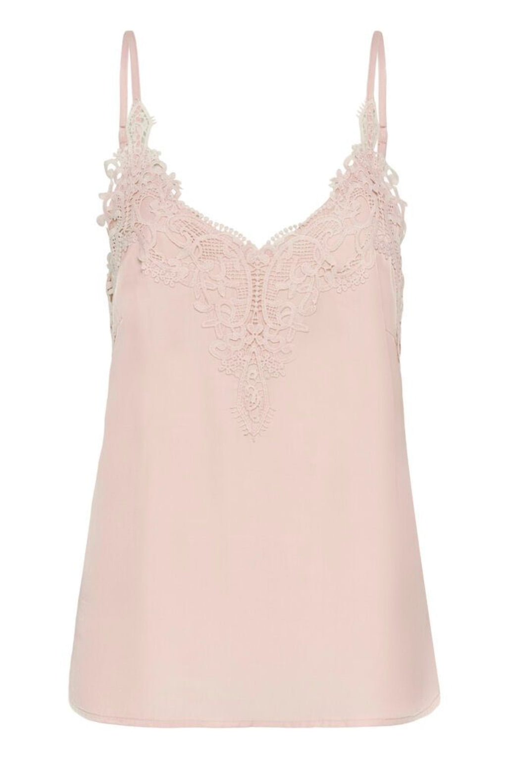Cream 10611224 CRanna Peach Blush Lace Vest Top by Cream with lace detail, shop the vendor at Dotique front view isolated