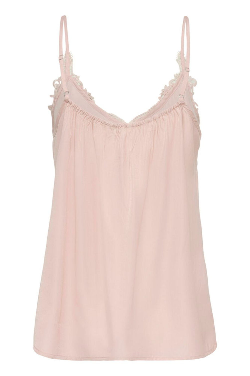 Cream 10611224 CRanna Peach Blush Lace Vest Top by Cream in soft peach, shop the vendor at Dotique front view isolated
