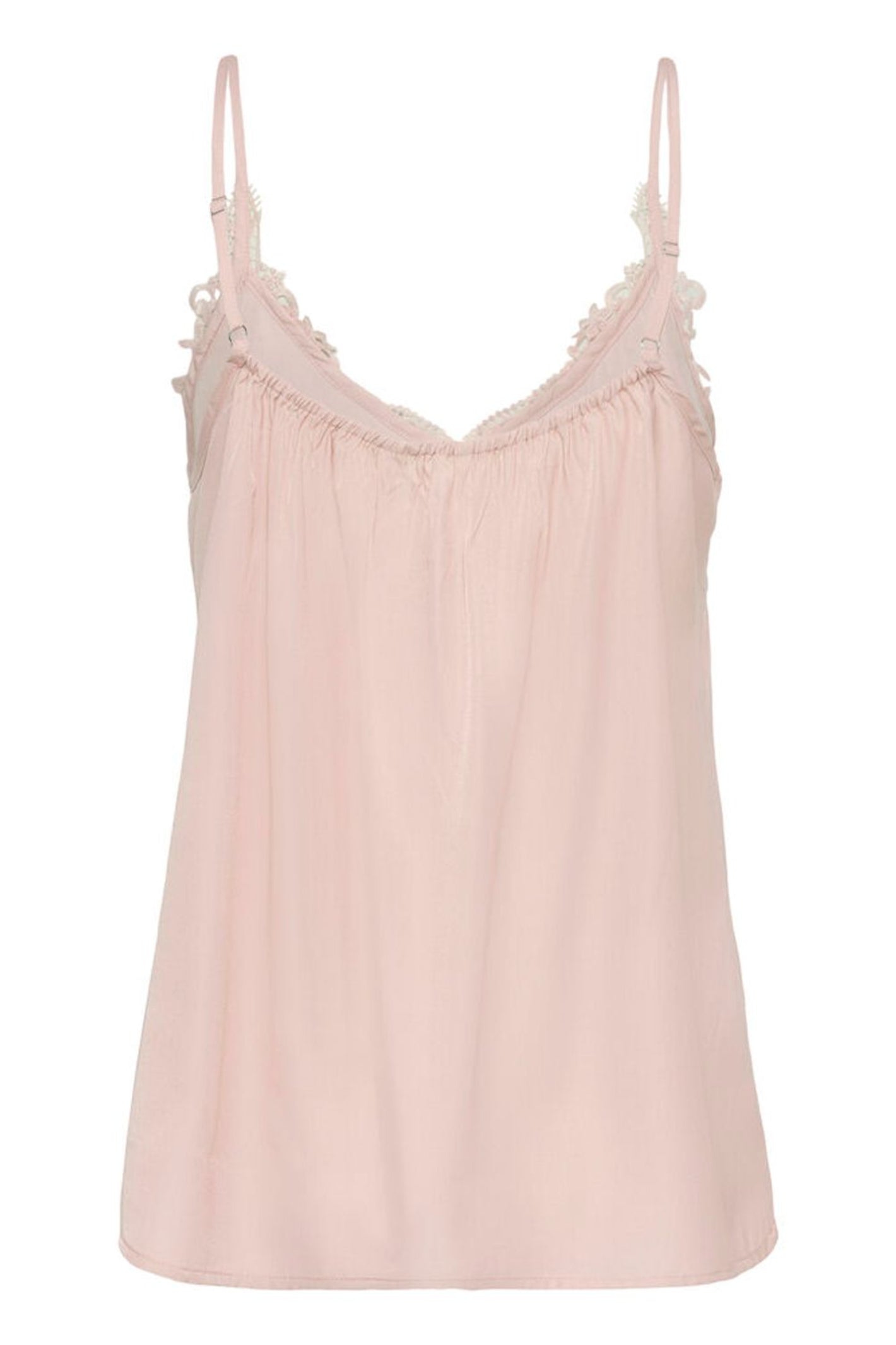 Cream 10611224 CRanna Peach Blush Lace Vest Top by Cream in soft peach, shop the vendor at Dotique front view isolated