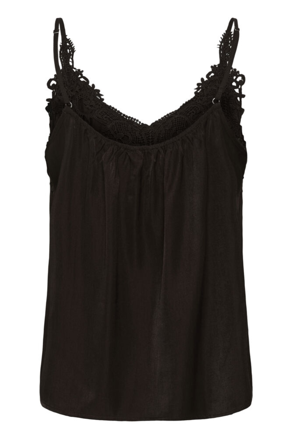 Cream CRAnna lace trim camisole top in Java brown with adjustable straps and crochet lace neckline.
