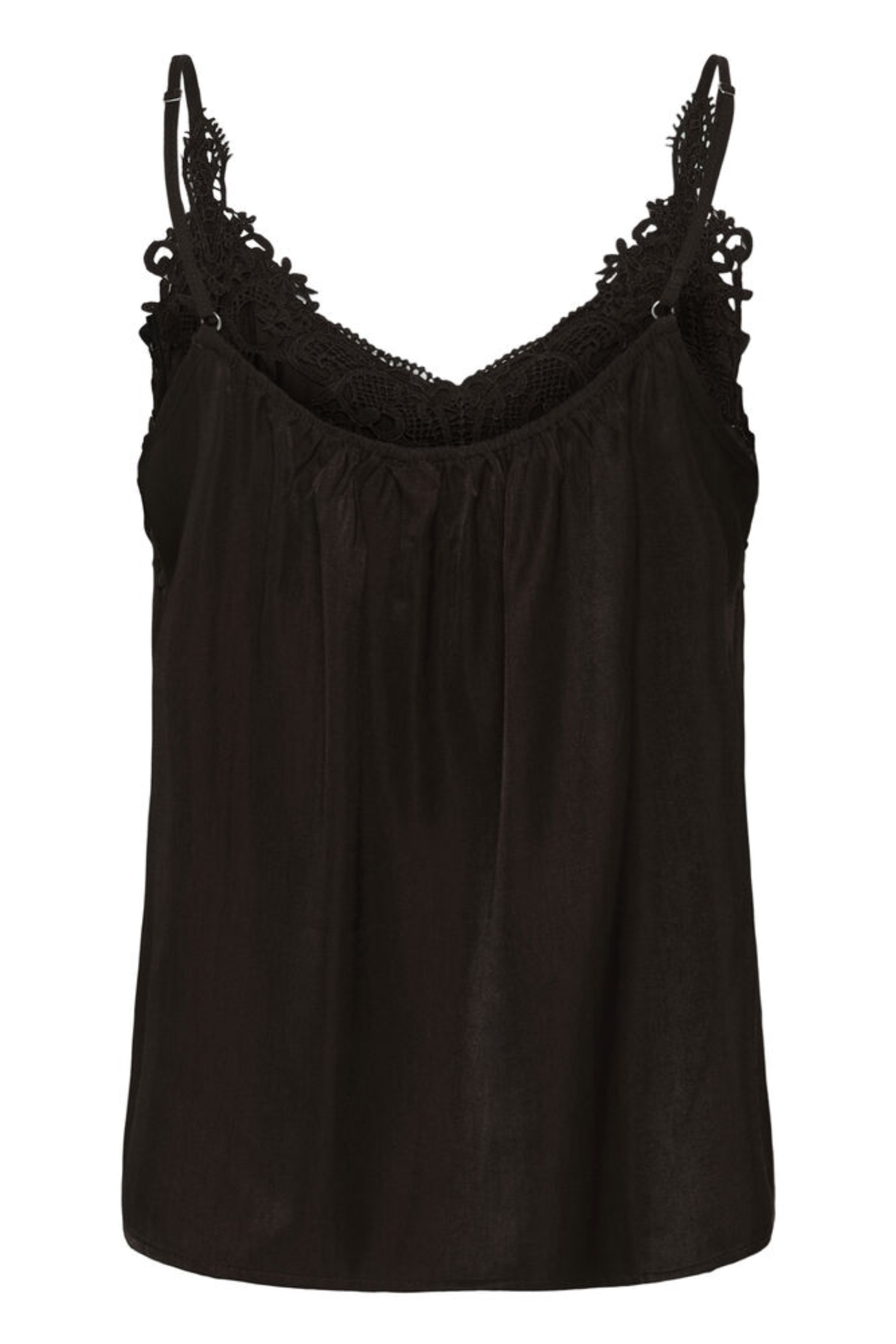Cream CRAnna lace trim camisole top in Java brown with adjustable straps and crochet lace neckline.
