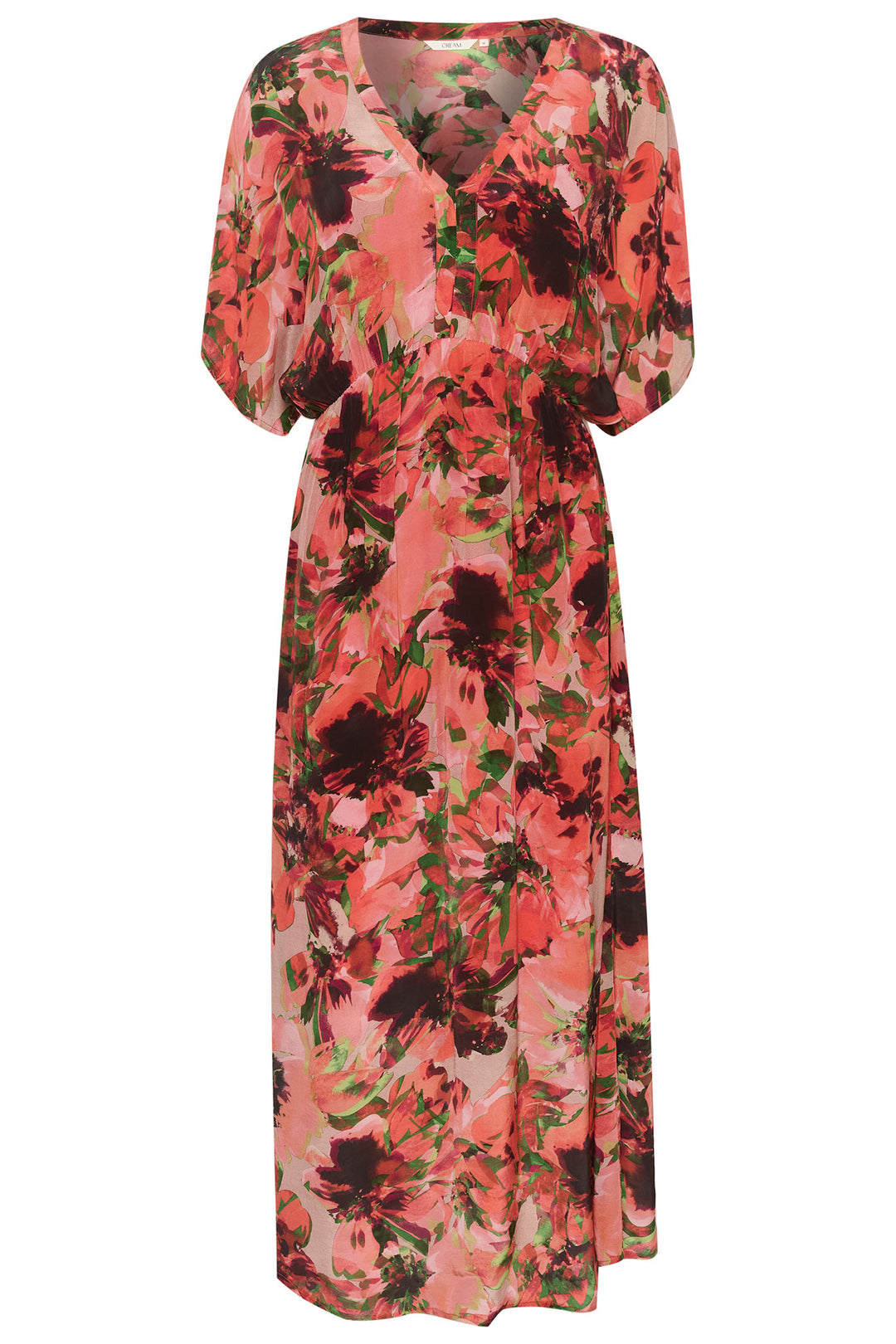 Cream 10612327 CREliza Peach Flower Print V-Neck Maxi Dress - Dotique Chesterfield