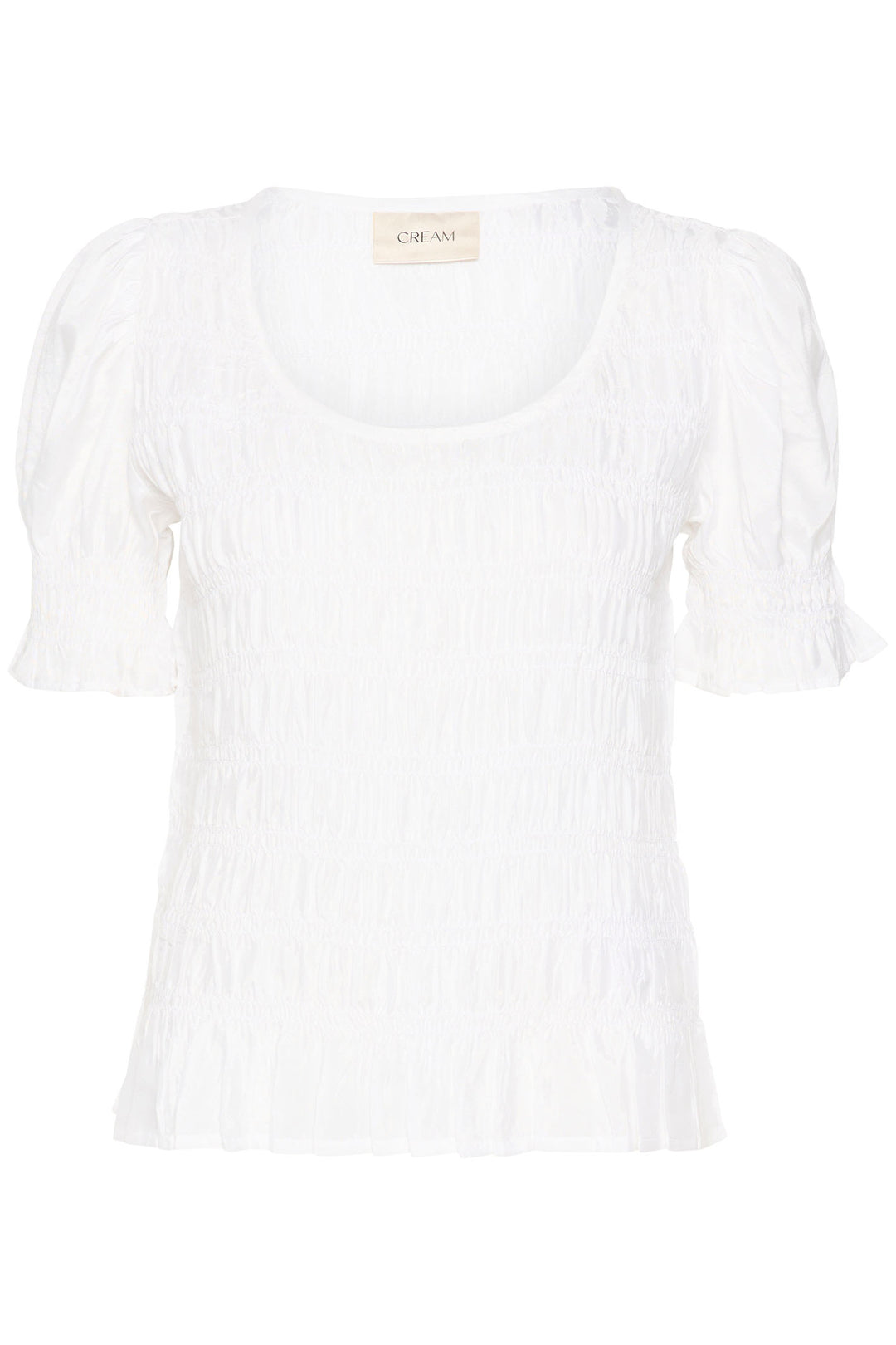 Cream 10612413 CRHenva Snow White Ruched O-Neck Short Sleeve Top - Dotique Chesterfield