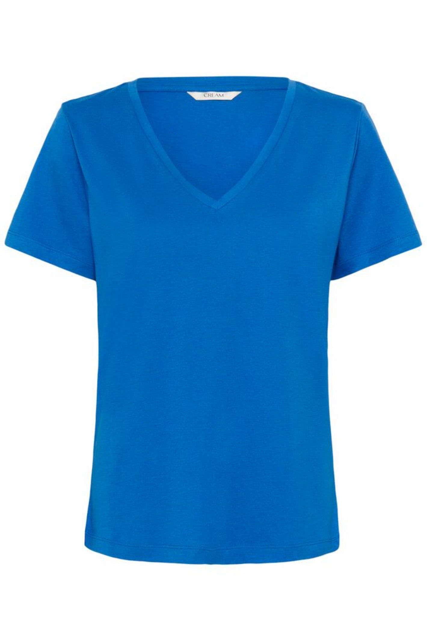 Cream 10612450 CRNaia Deep V-neck T-shirt Palace Blue by Cream, shop the vendor at Dotique front view isolated
