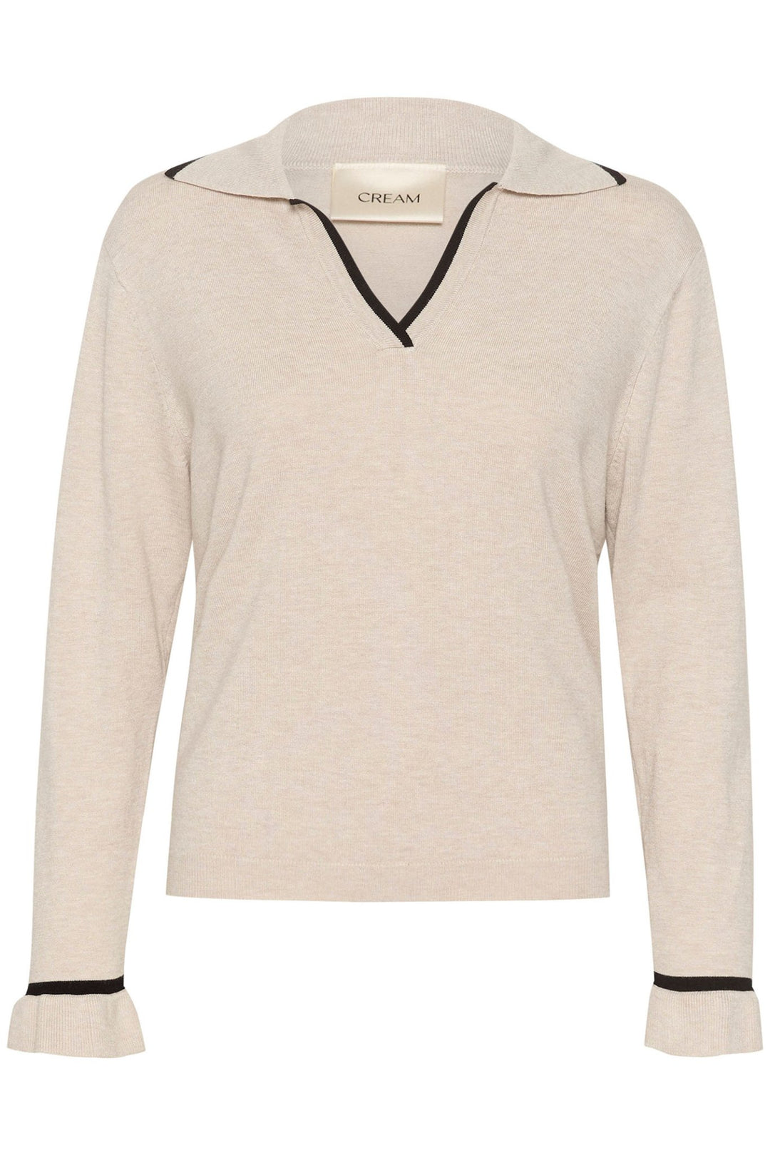 Cream 10612825 CRVillea Knit Polo Shirt Oat Melange - Dotique