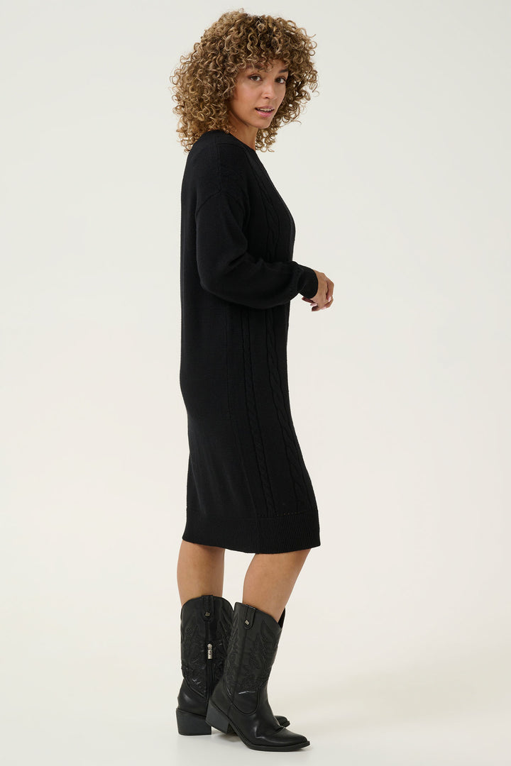 Cream 10612876 CRDela Cable Knit Dress Pitch Black - Dotique