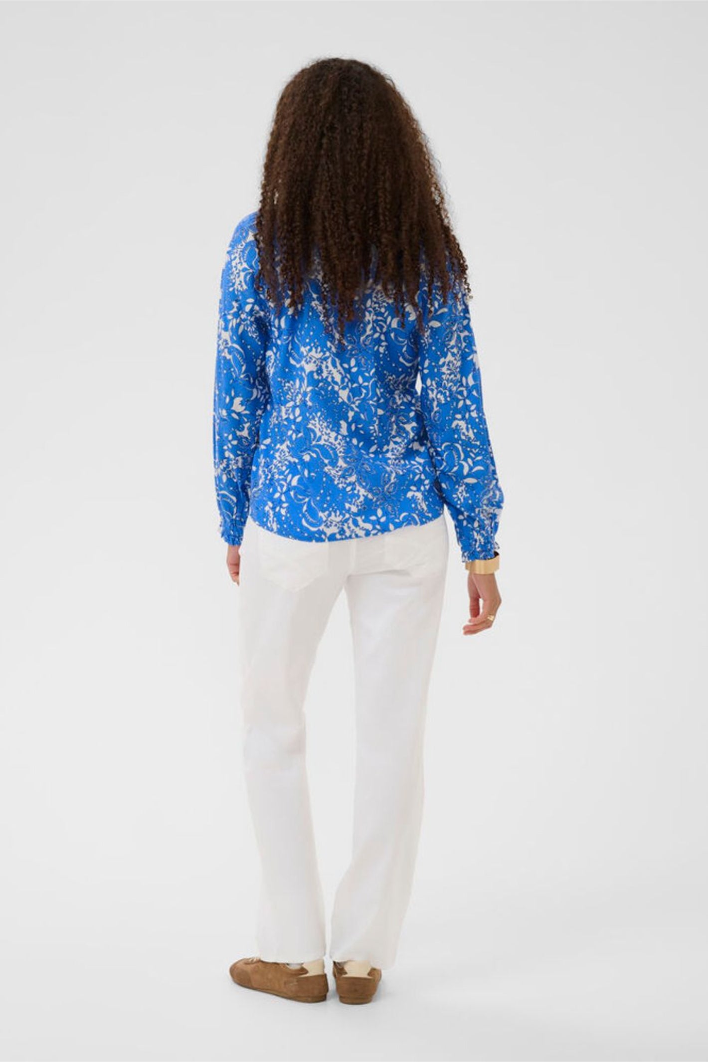 Back view of model wearing Cream 10613577 CRTiah Boho Blouse Blue Toile by Cream, shop the vendor at Dotique
