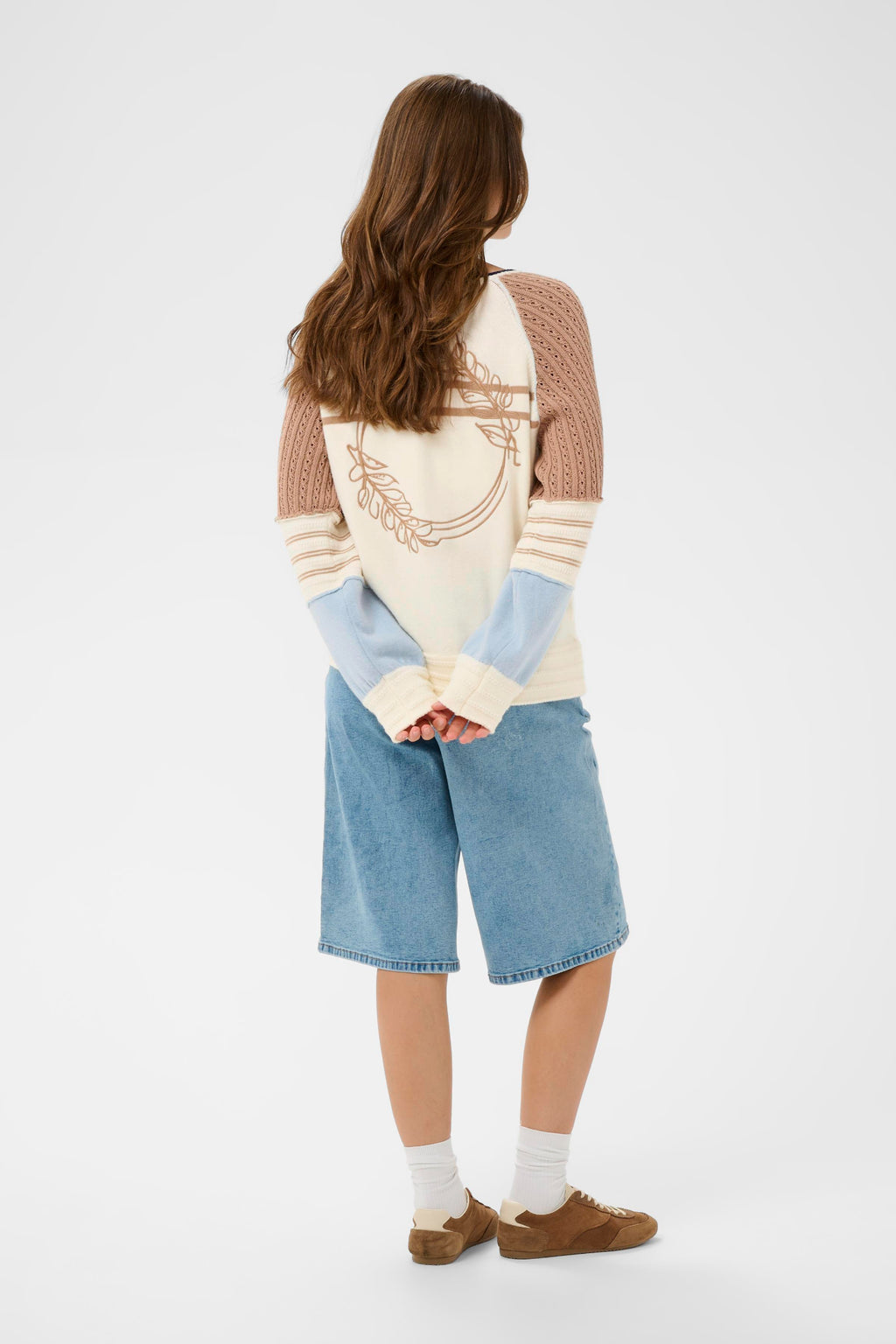 Back view of model wearing Cream CRPura Knit Jacket Whisper White 10614765 by Cream, shop the vendor at Dotique