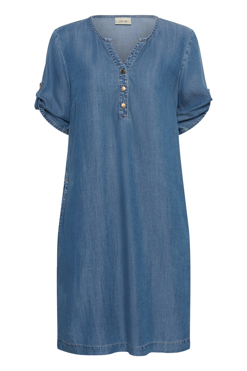 Front view of Cream 10614841 CRMolly Dress Jaspar Blue Denim by Cream, shop the vendor at Dotique