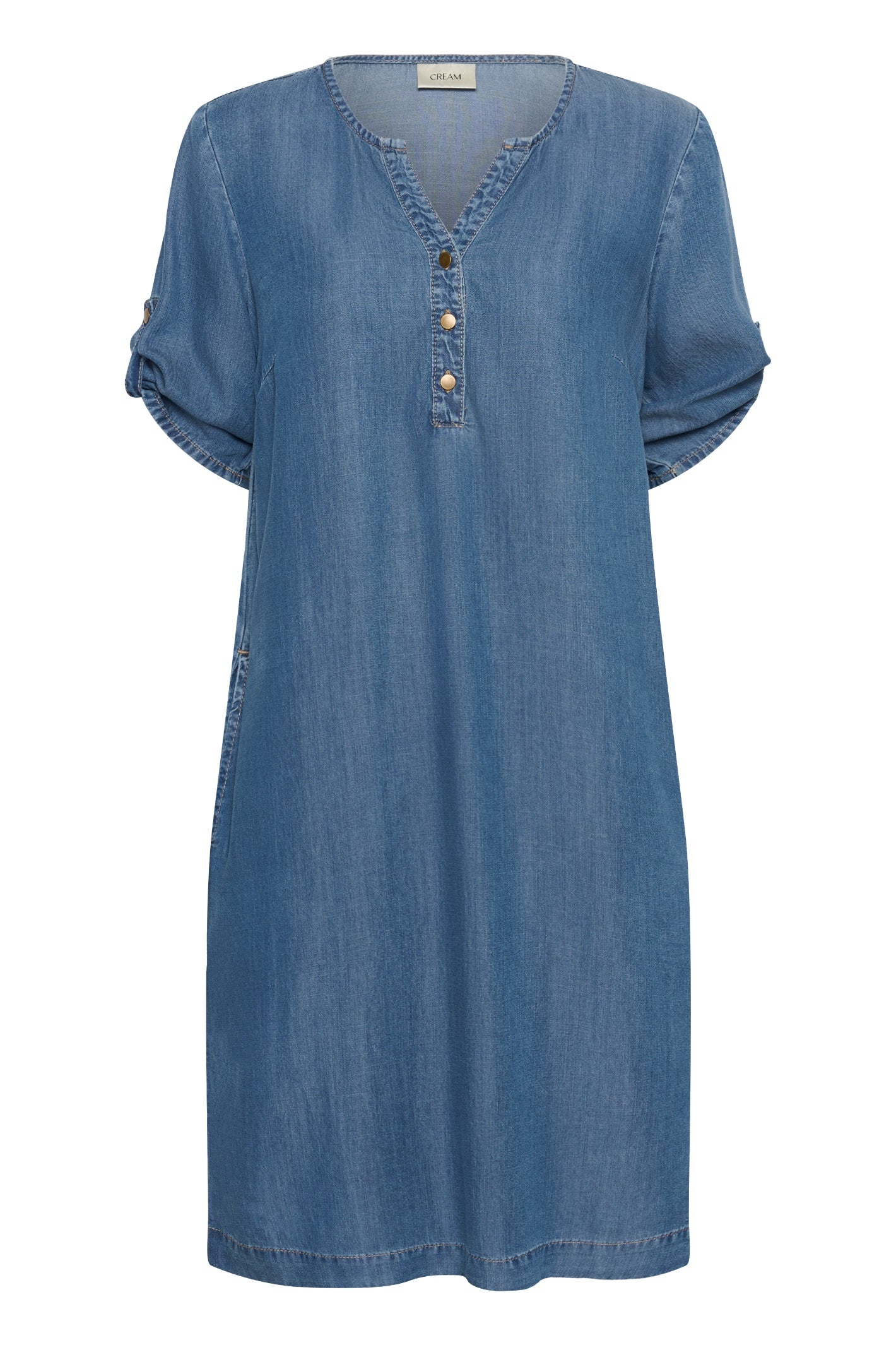 Front view of Cream 10614841 CRMolly Dress Jaspar Blue Denim by Cream, shop the vendor at Dotique