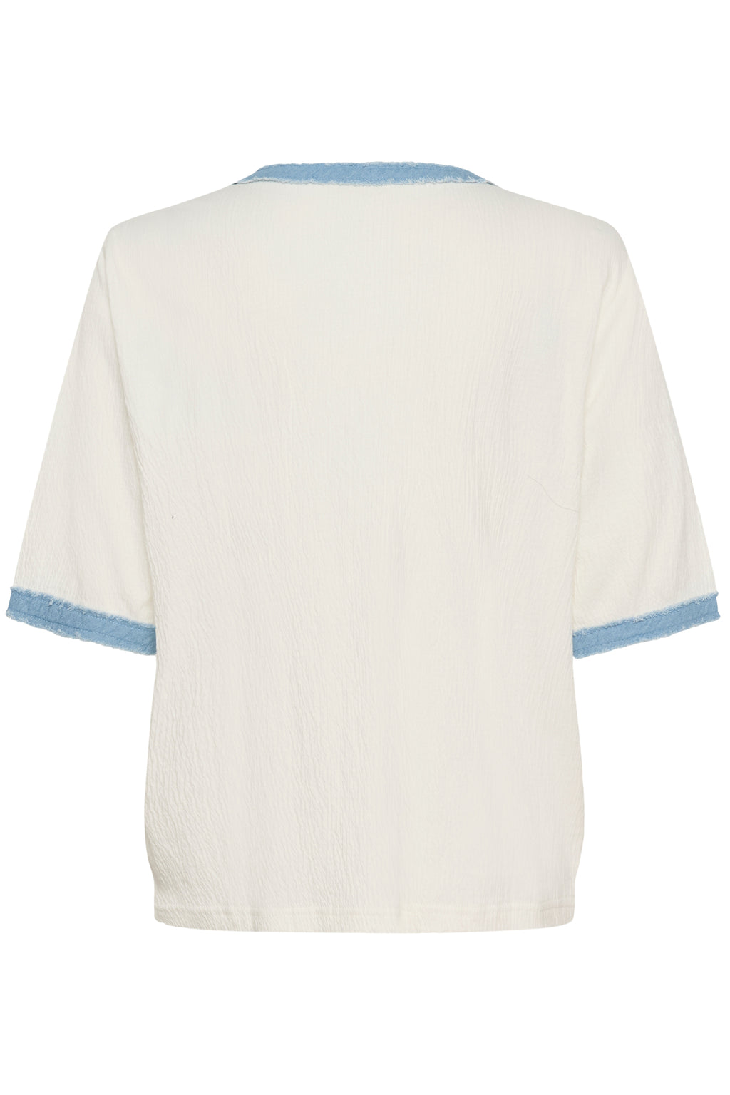 Back view of Cream 10614950 CRKatti T-Shirt Snow White with blue trim by Cream, shop the vendor at Dotique