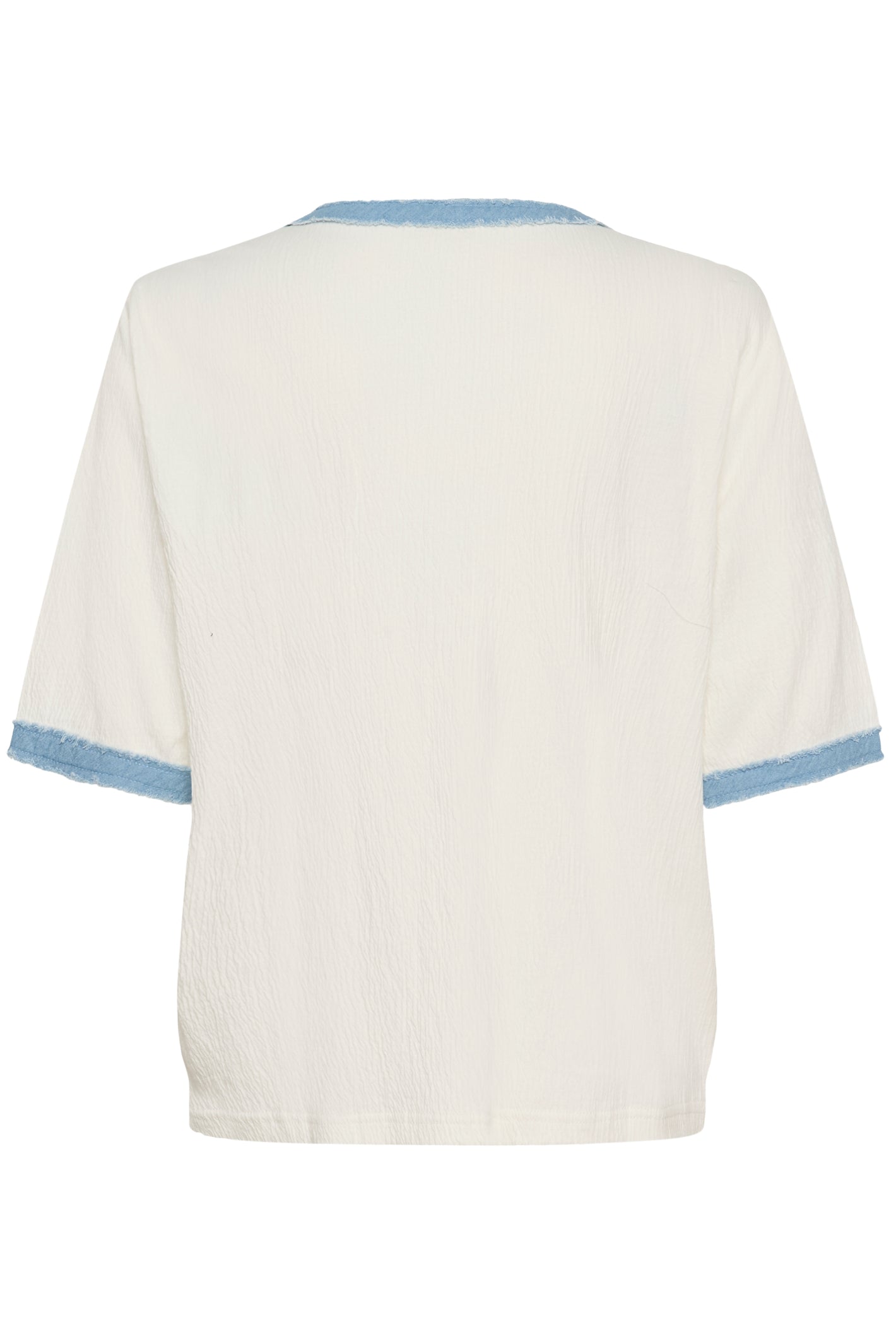 Back view of Cream 10614950 CRKatti T-Shirt Snow White with blue trim by Cream, shop the vendor at Dotique