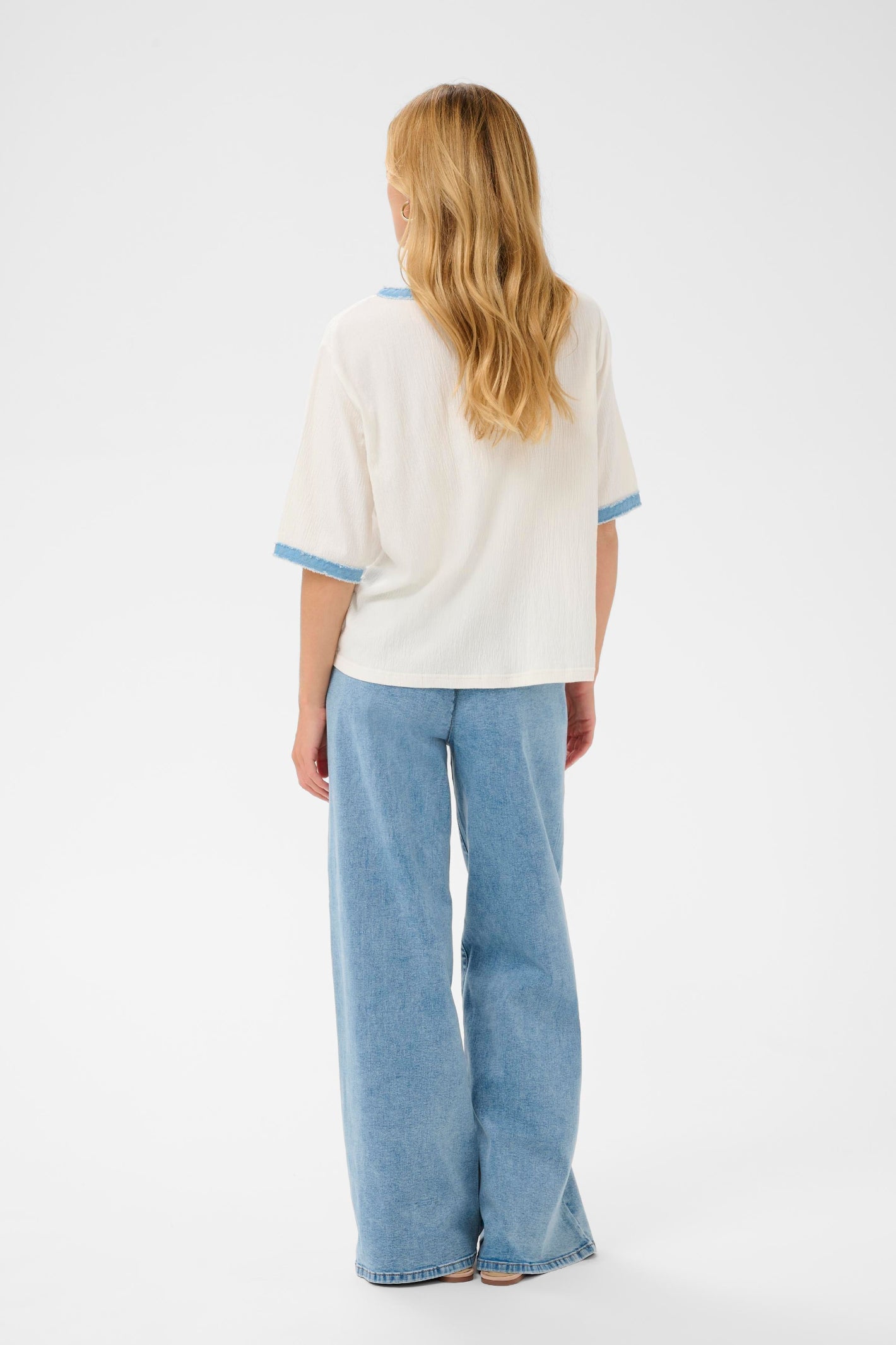 Rear view of model wearing Cream 10614950 CRKatti T-Shirt Snow White by Cream, shop the vendor at Dotique