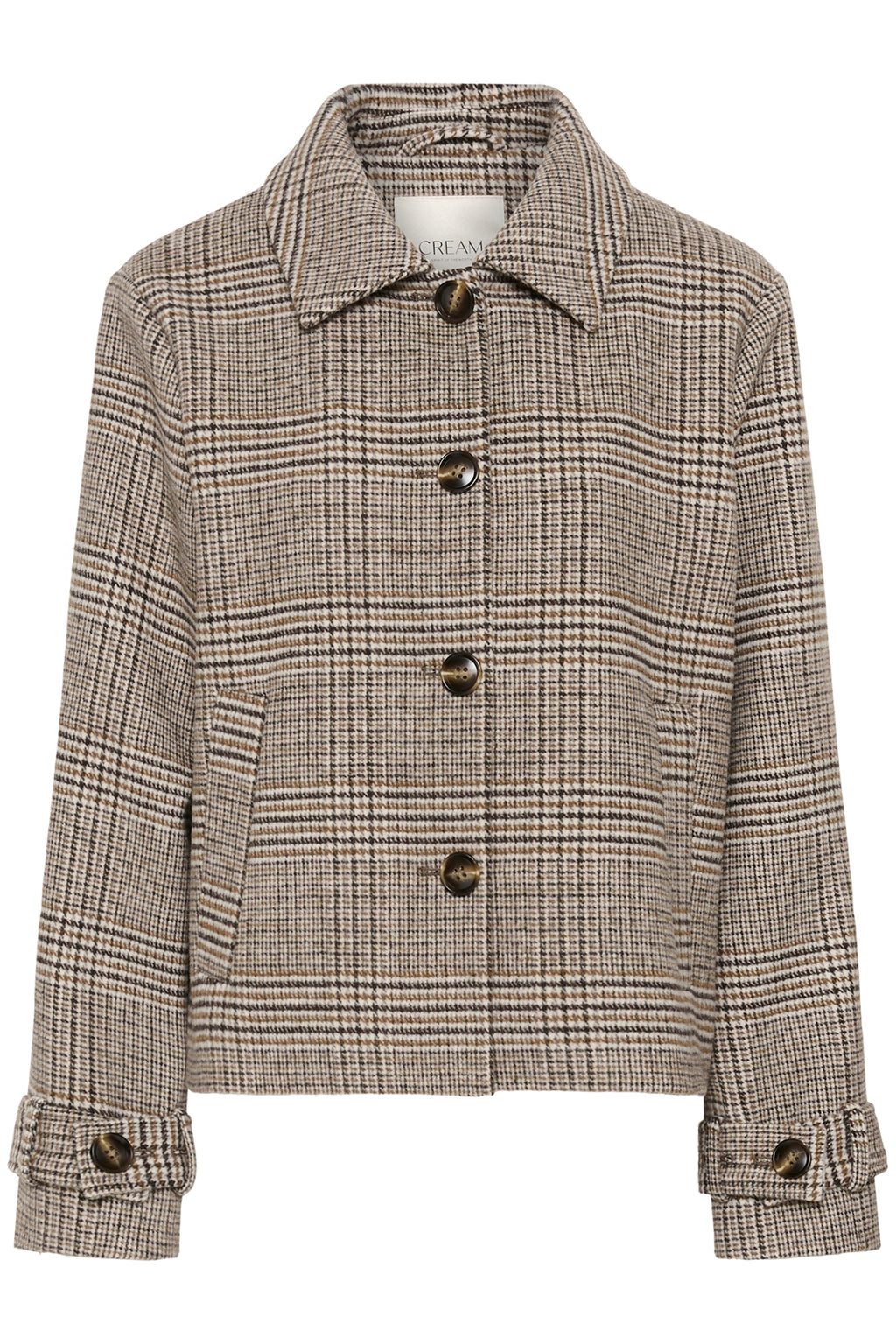 Shop the Cream CRGeorg Short Coat in Grey Check at Dotique. A timeless checked jacket with a straight fit, soft wool blend and versatile hip-length silhouette.