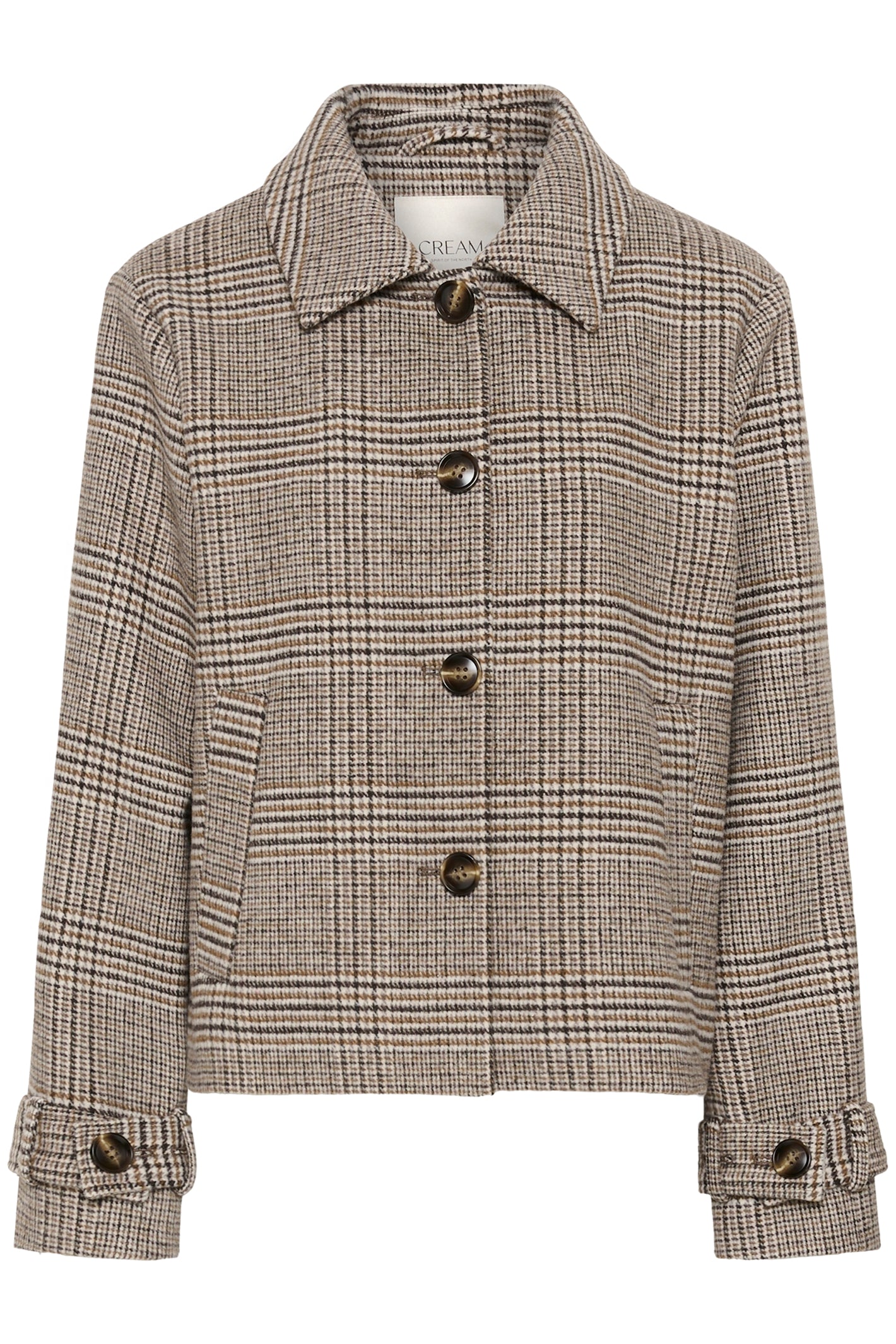 Shop the Cream CRGeorg Short Coat in Grey Check at Dotique. A timeless checked jacket with a straight fit, soft wool blend and versatile hip-length silhouette.