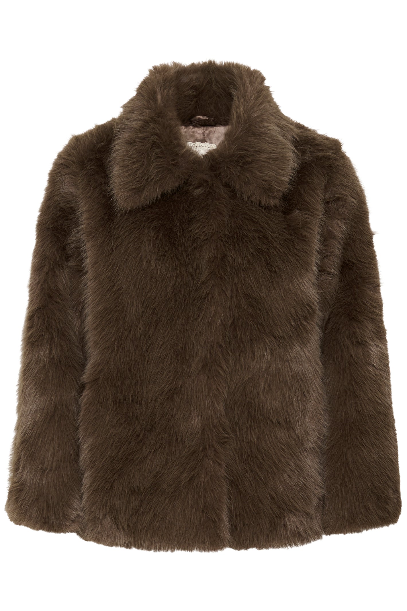 Cream CRDrama faux fur jacket in Shaved Chocolate brown with a relaxed fit, classic collar and concealed front fastening.