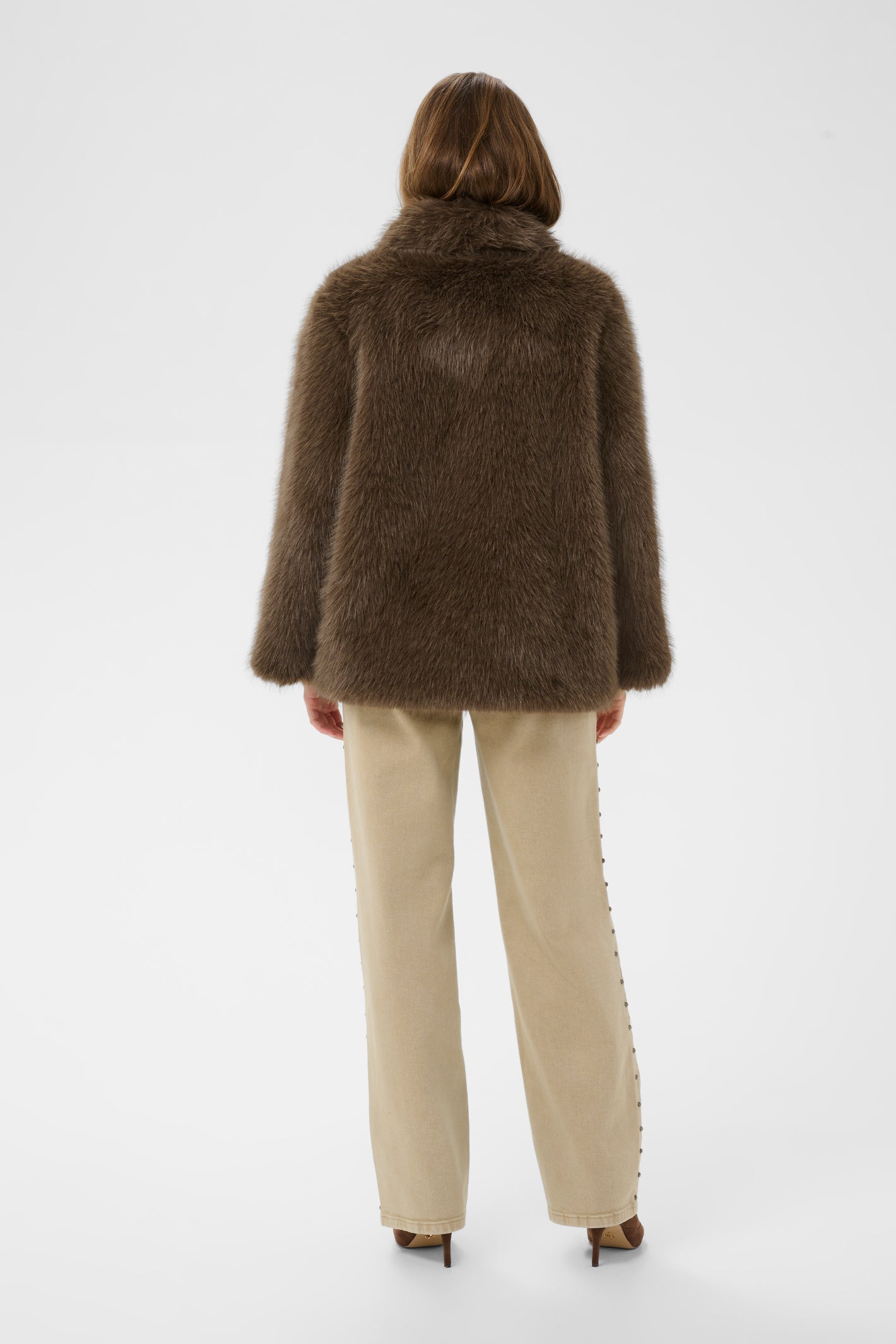 Cream CRDrama faux fur jacket in Shaved Chocolate brown with a relaxed fit, classic collar and concealed front fastening.