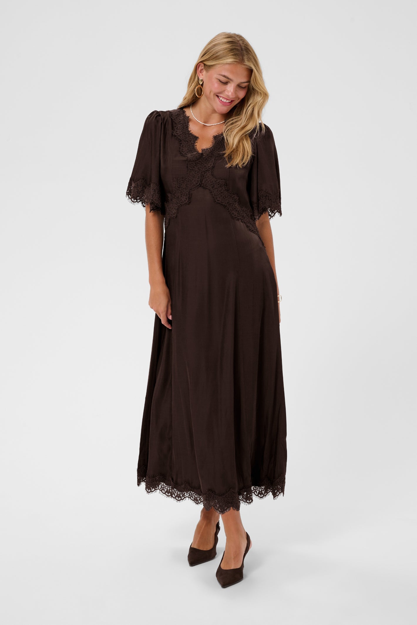 Cream 10615319  Confir Lace Maxi Dress in Java Brown