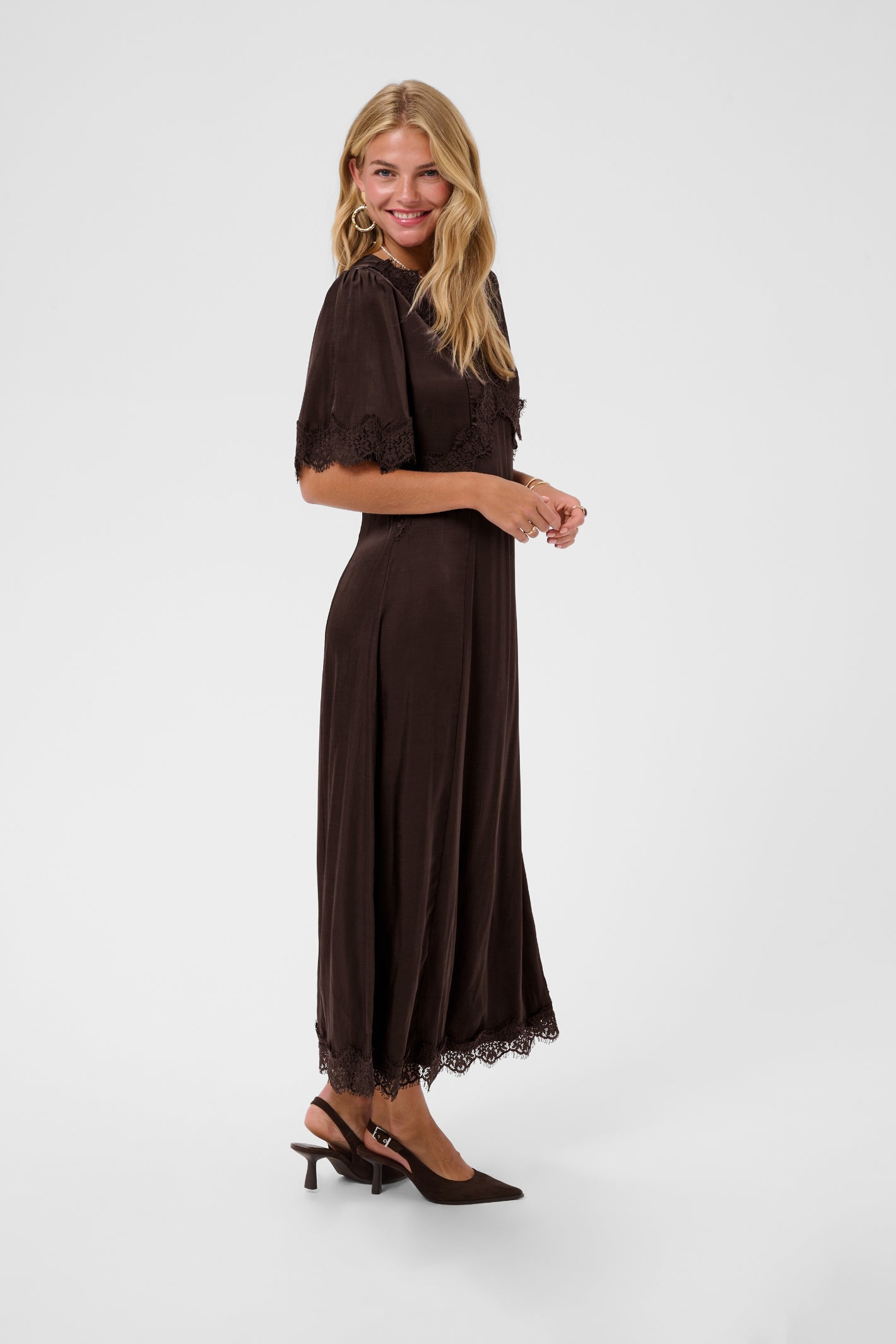 Cream 10615319  Confir Lace Maxi Dress in Java Brown