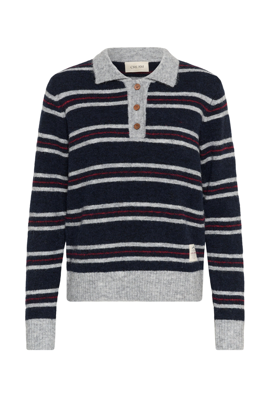 Cream 10615326 Ditte Striped Polo Pullover in Navy