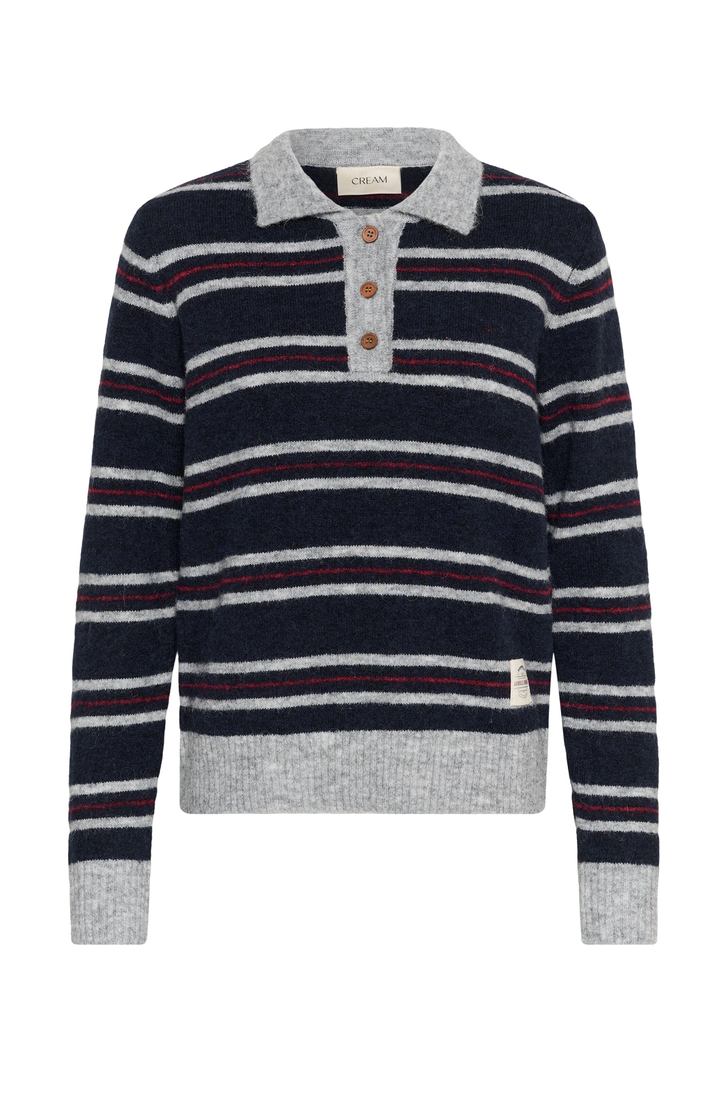 Cream 10615326 Ditte Striped Polo Pullover in Navy