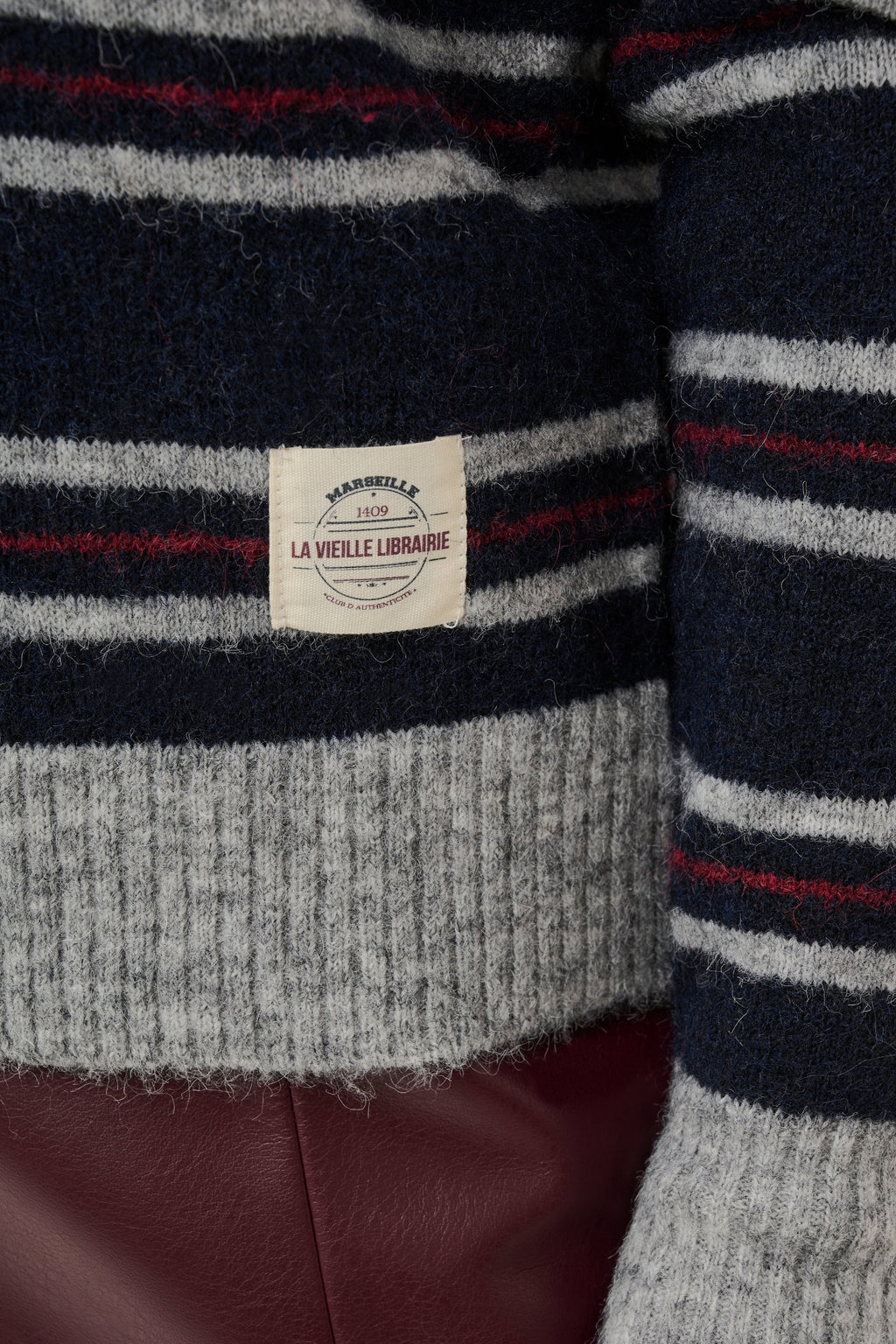 Cream 10615326 Ditte Striped Polo Pullover in Navy