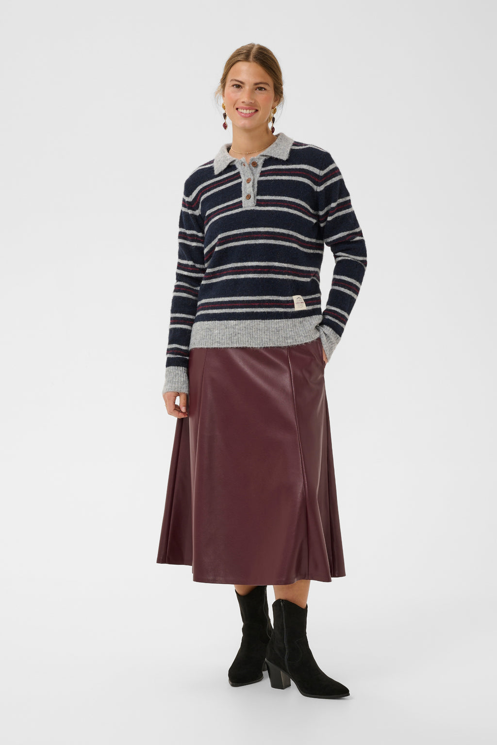 Cream 10615326 Ditte Striped Polo Pullover in Navy