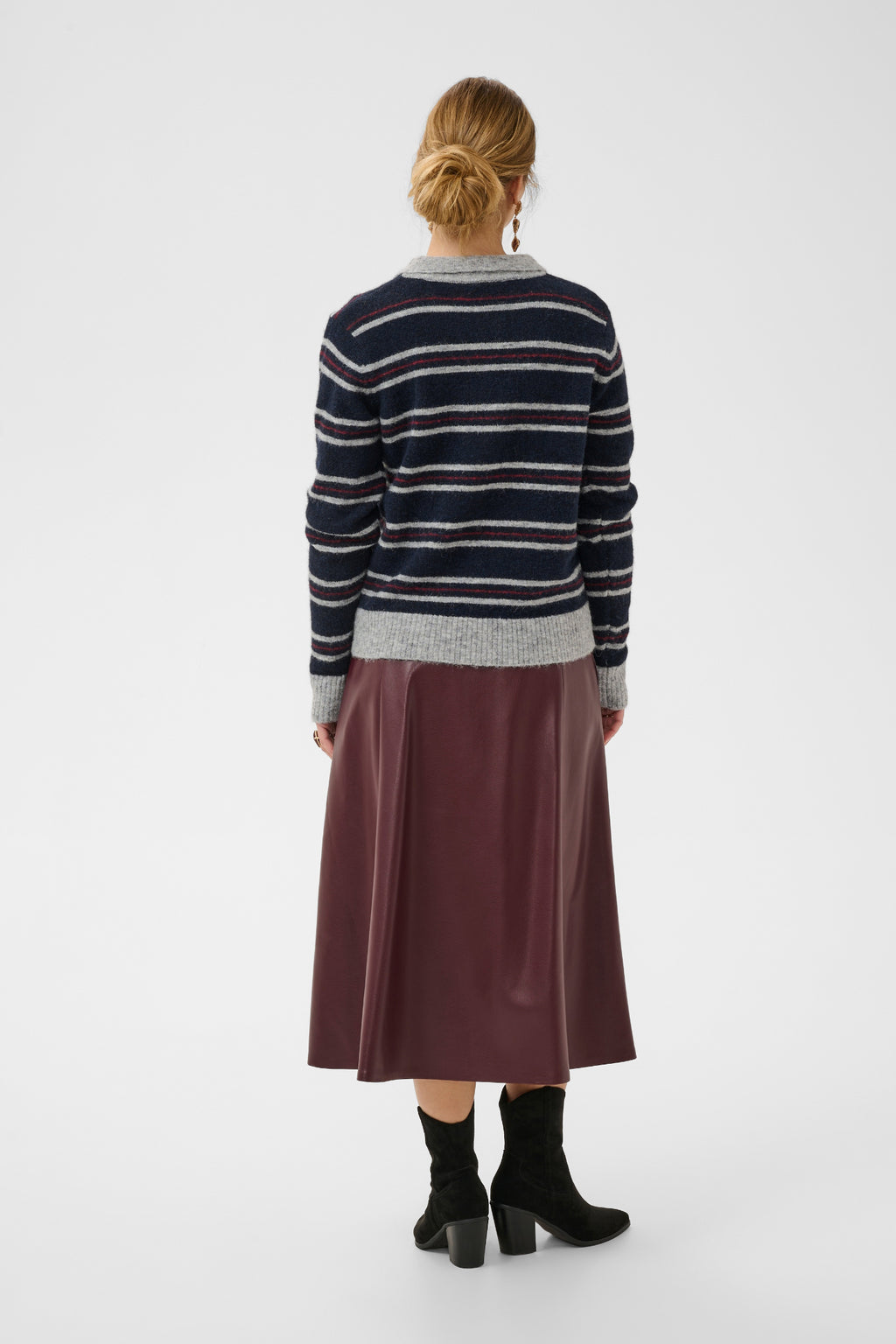 Cream 10615326 Ditte Striped Polo Pullover in Navy