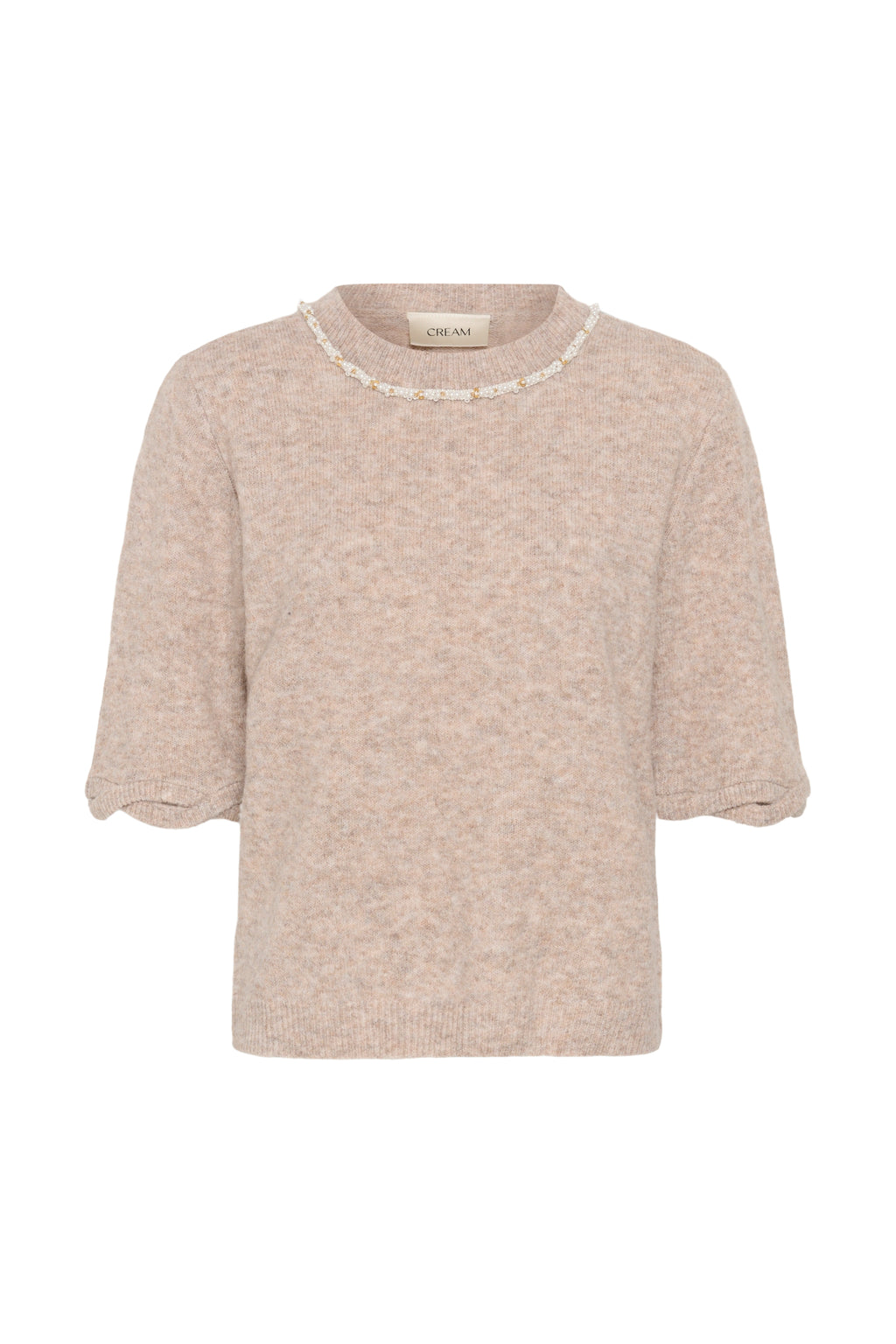 Cream 10615358 CRTrusty Knit Blouse Oat Melange
