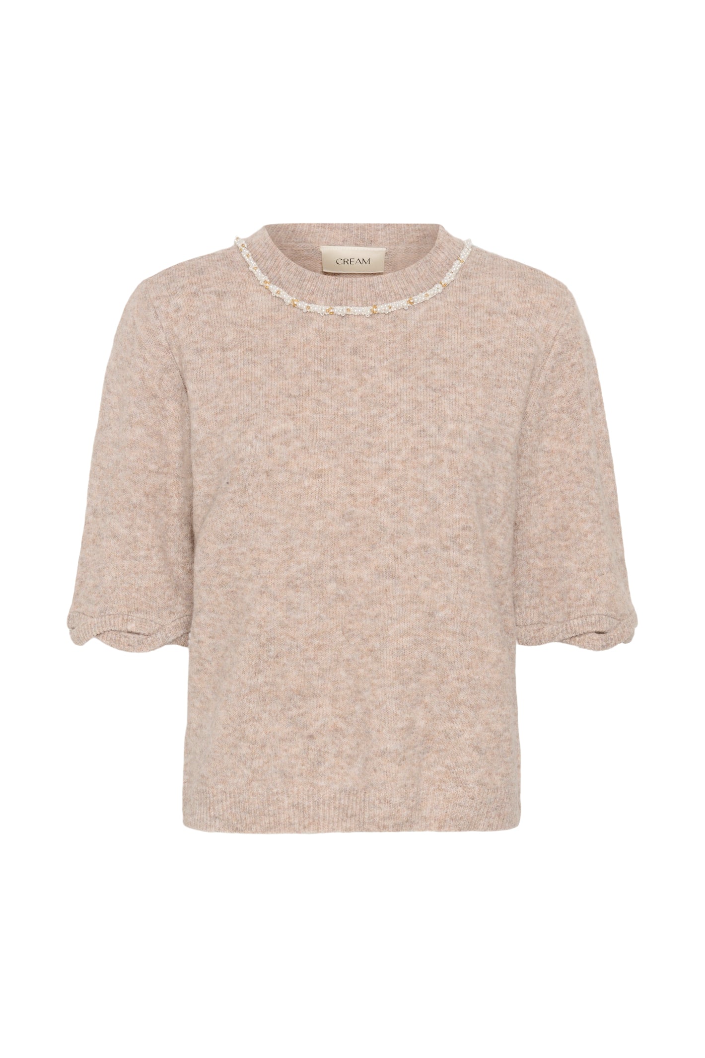 Cream 10615358 CRTrusty Knit Blouse Oat Melange