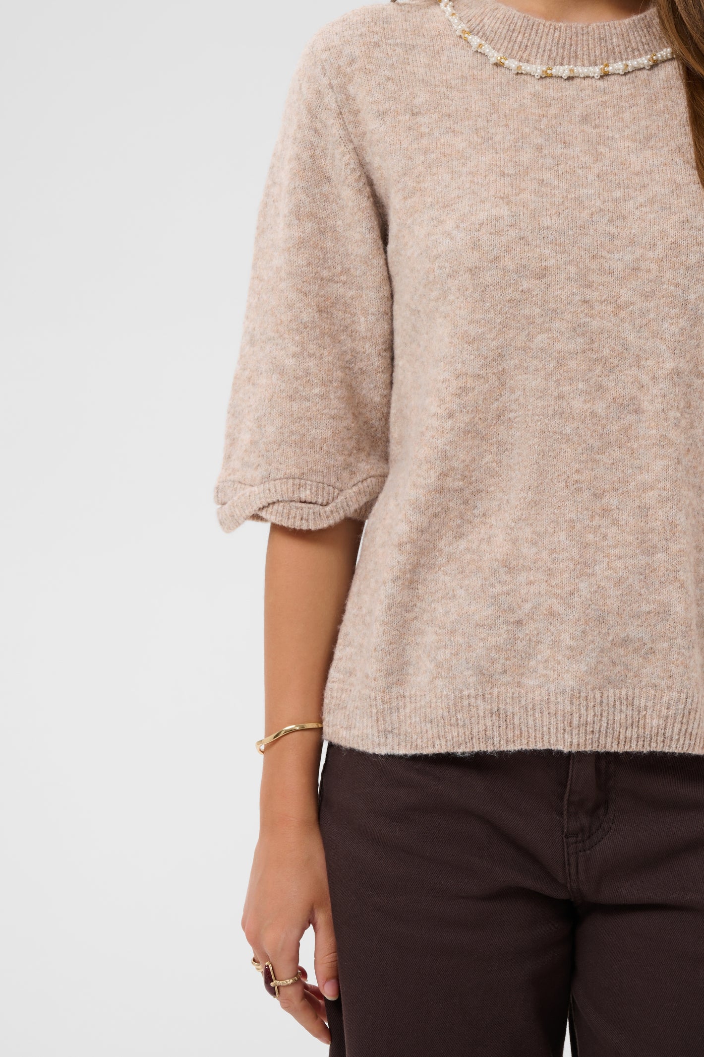 Cream 10615358 CRTrusty Knit Blouse Oat Melange