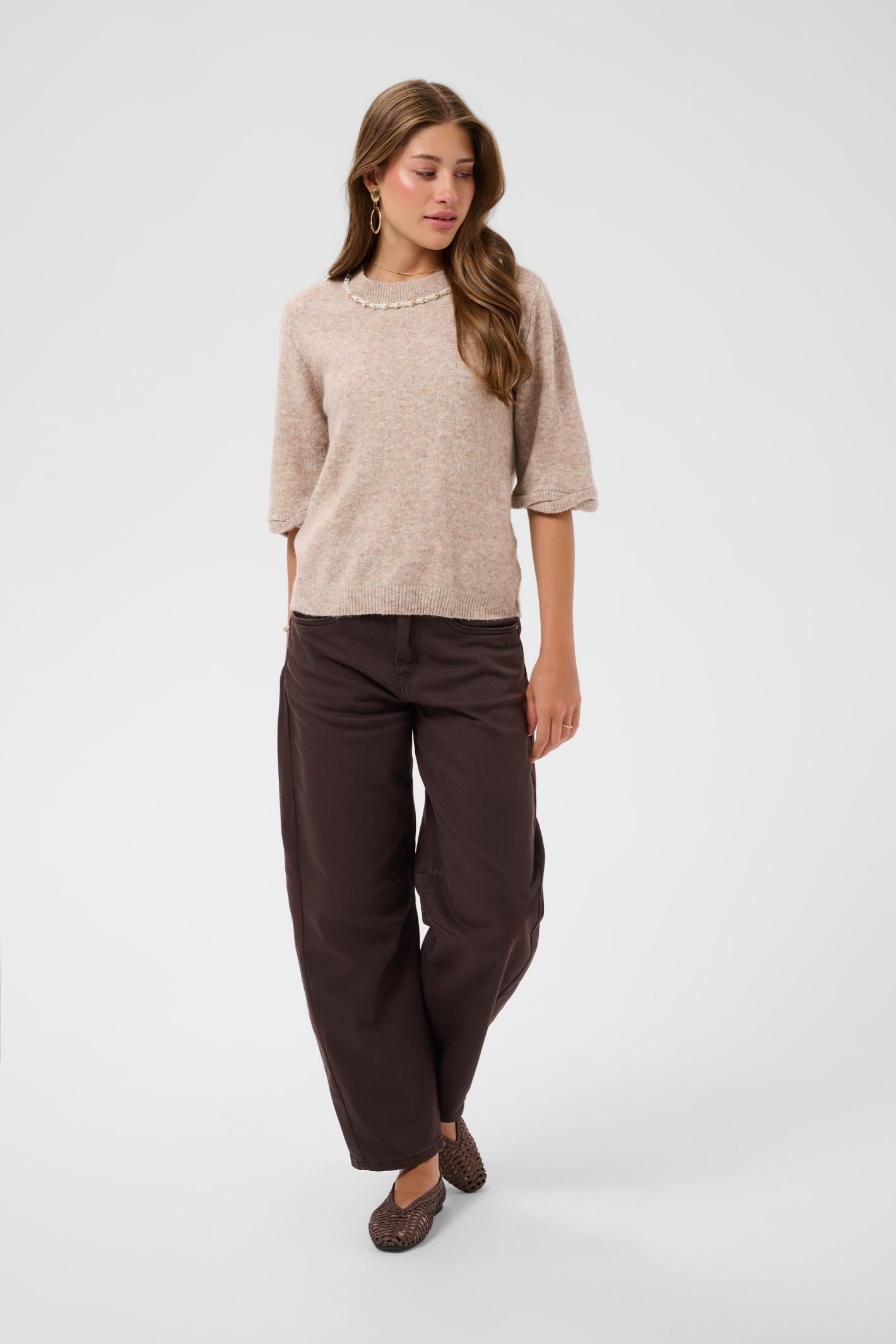 Cream 10615358 CRTrusty Knit Blouse Oat Melange