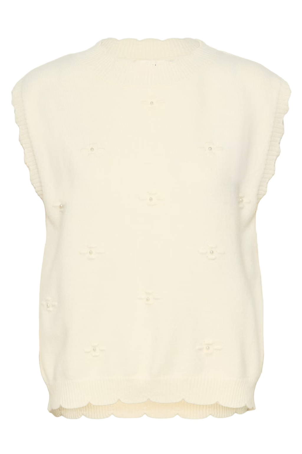 Cream CRAvie knit slipover in whisper white layered over a blouse, women’s sleeveless knit top – Dotique