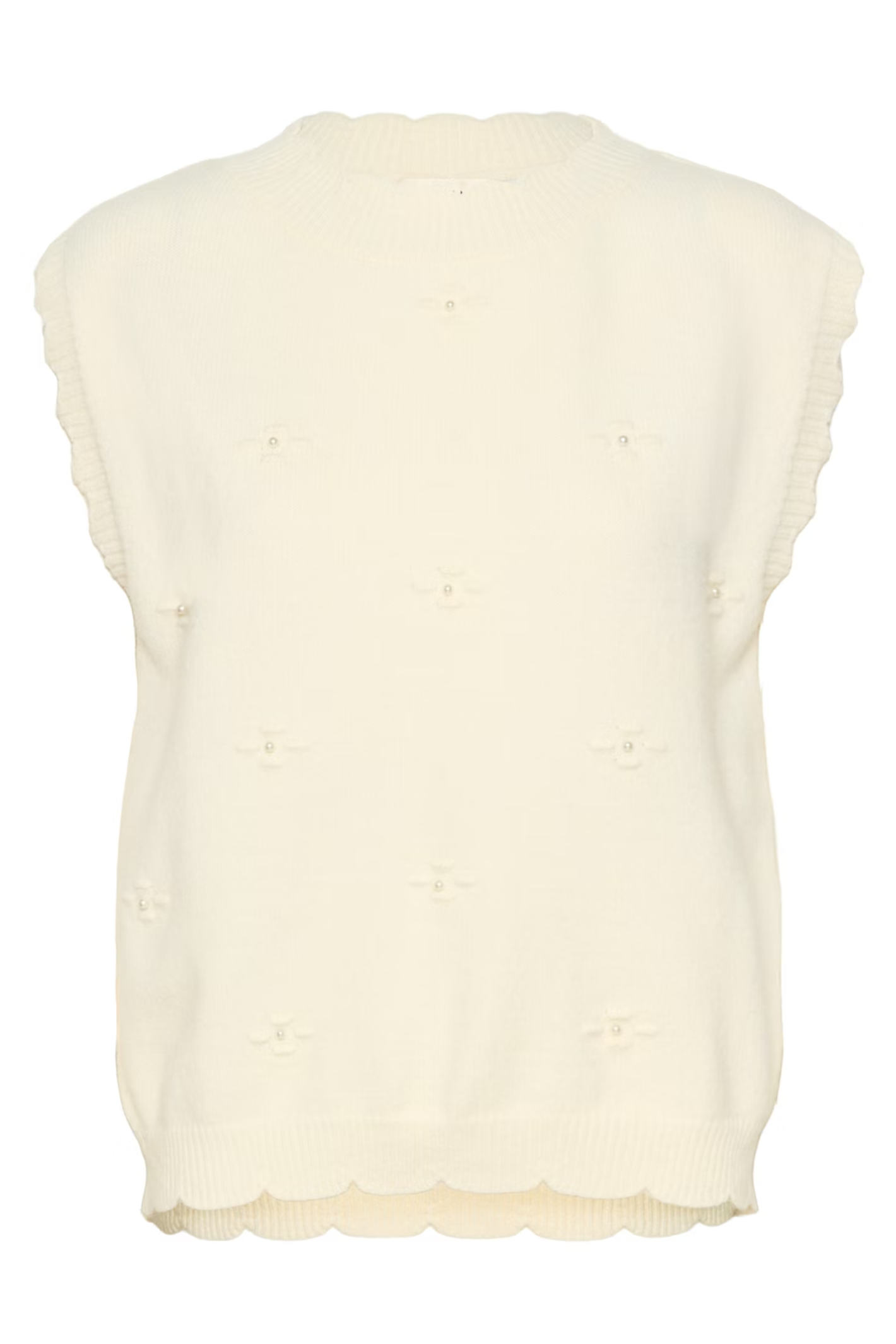Cream CRAvie knit slipover in whisper white layered over a blouse, women’s sleeveless knit top – Dotique