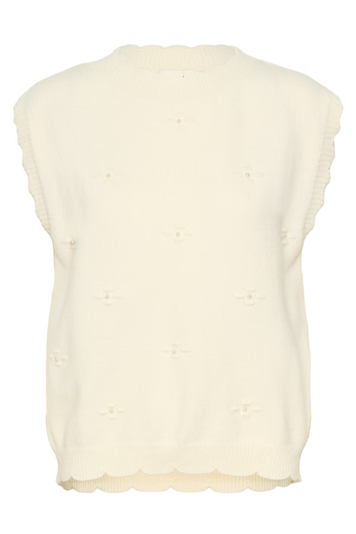 Cream CRAvie knit slipover in whisper white layered over a blouse, women’s sleeveless knit top – Dotique