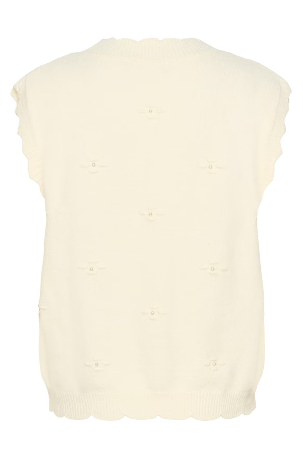 Cream CRAvie knit slipover in whisper white layered over a blouse, women’s sleeveless knit top – Dotique