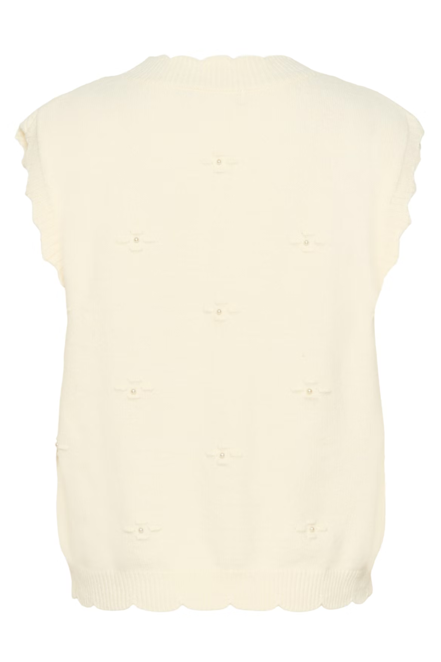 Cream CRAvie knit slipover in whisper white layered over a blouse, women’s sleeveless knit top – Dotique